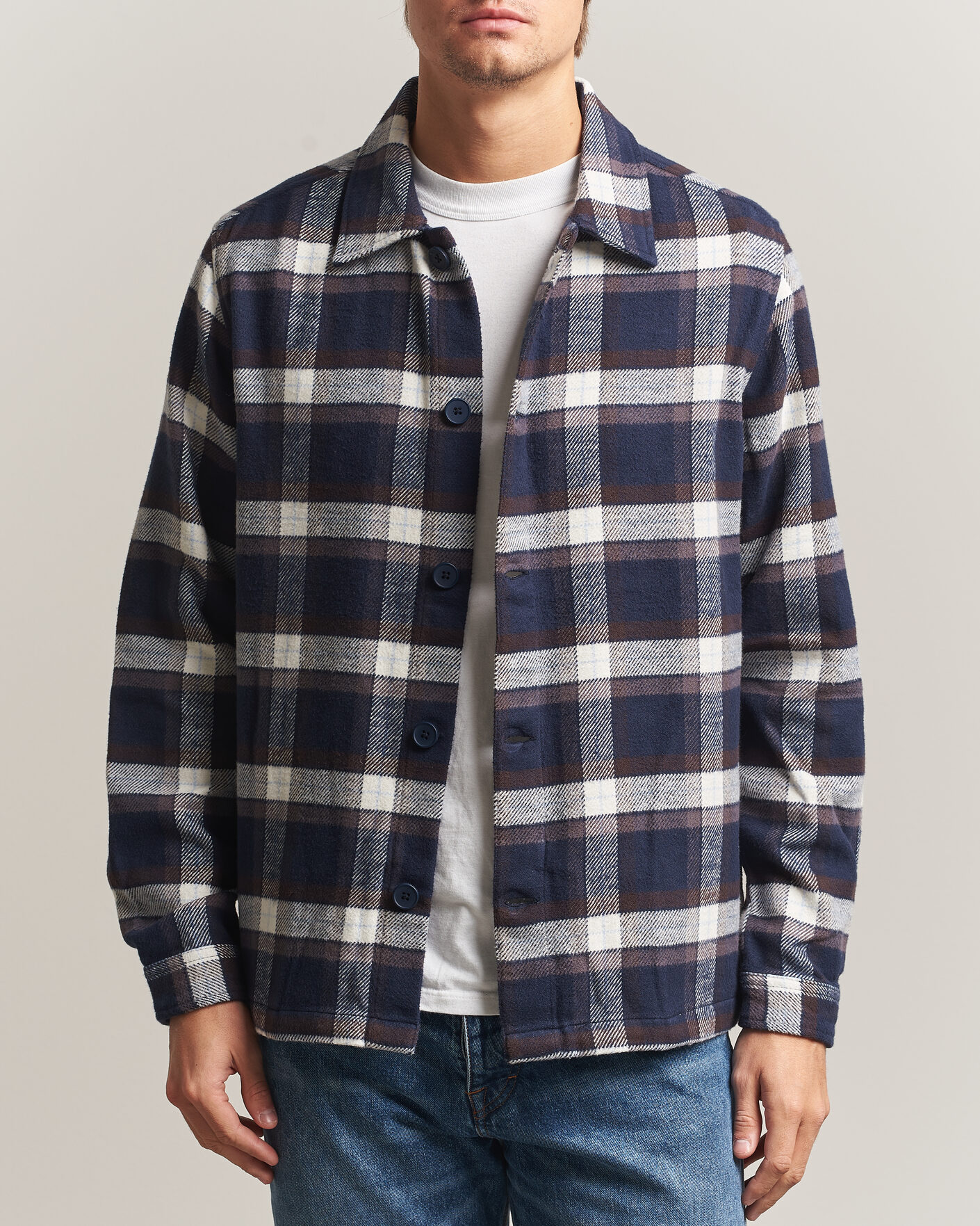 Heren | Overhemden | KnowledgeCotton Apparel | Flannel Check Overshirt Navy