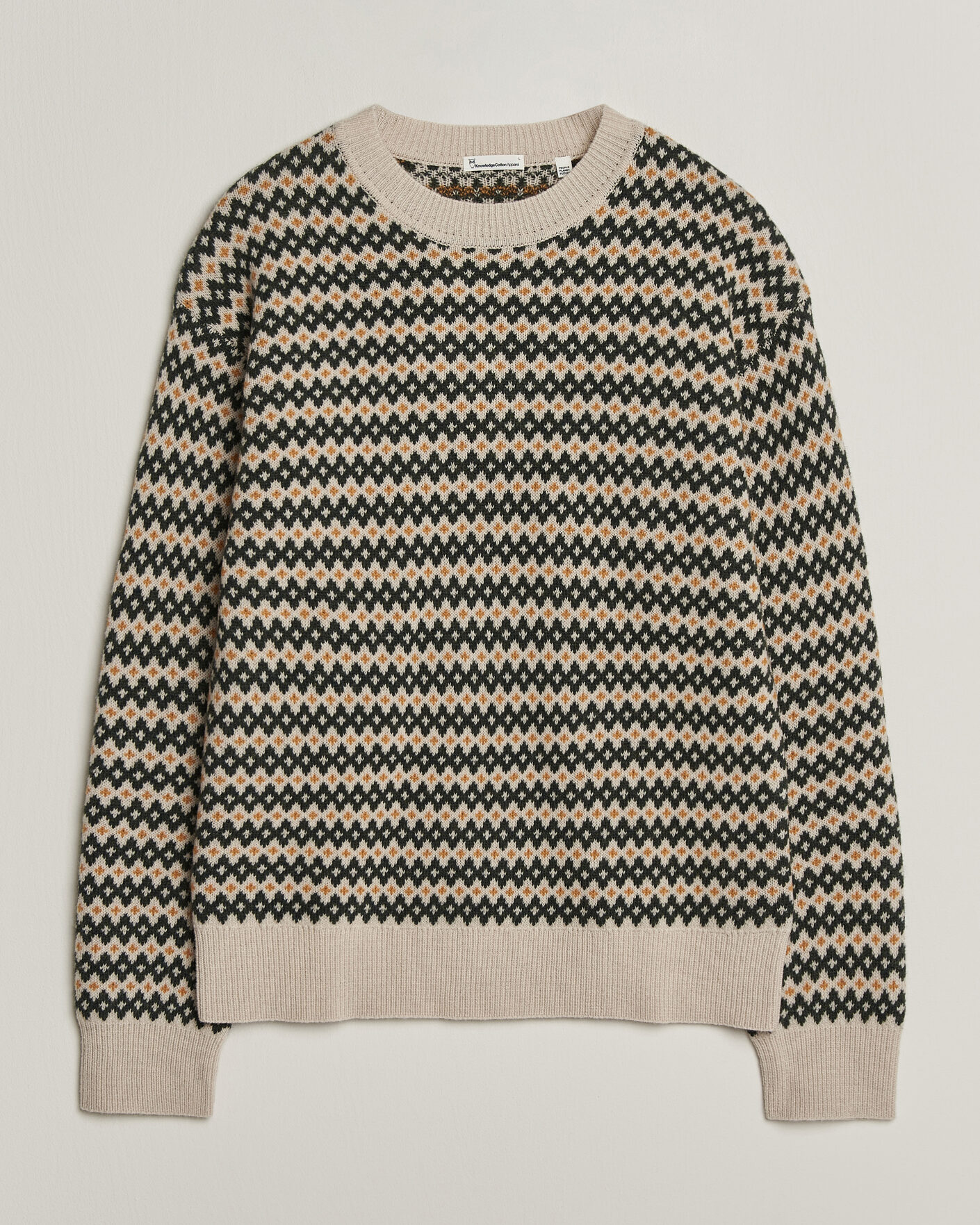 Heren | Truien | KnowledgeCotton Apparel | Lambswool Jaquard Sweater Green