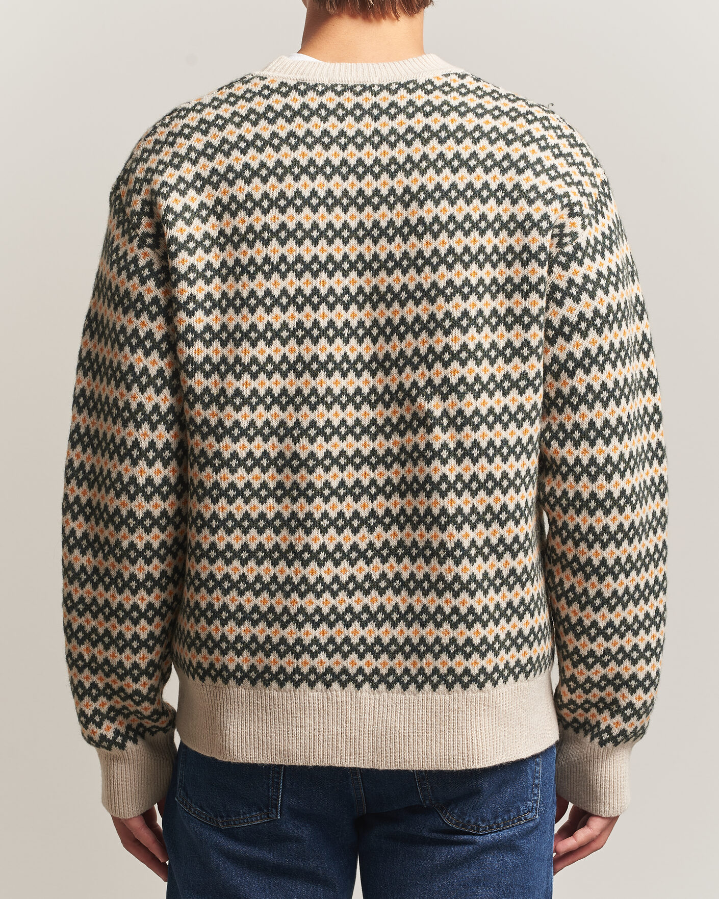 Heren | Truien | KnowledgeCotton Apparel | Lambswool Jaquard Sweater Green