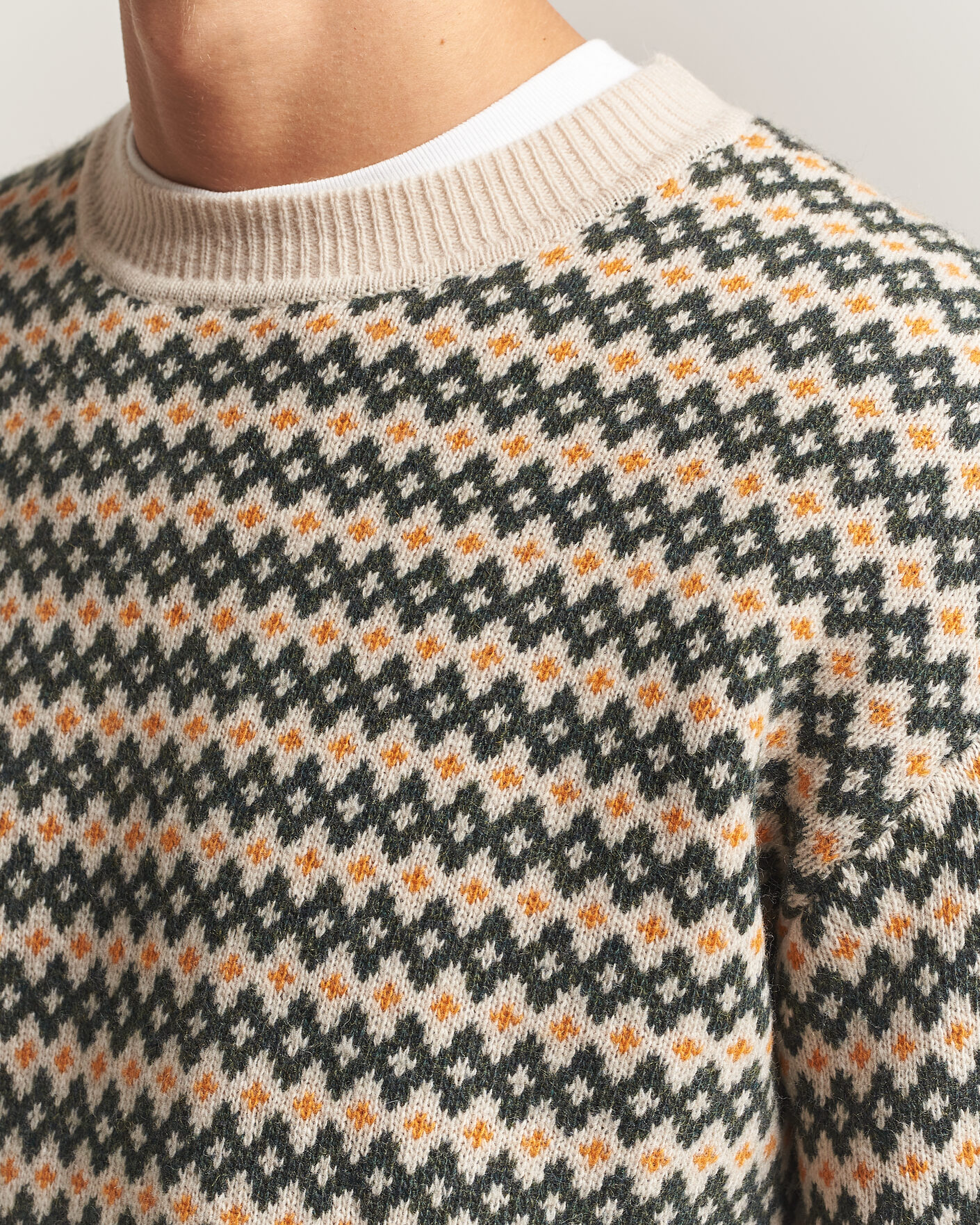 Heren | Truien | KnowledgeCotton Apparel | Lambswool Jaquard Sweater Green