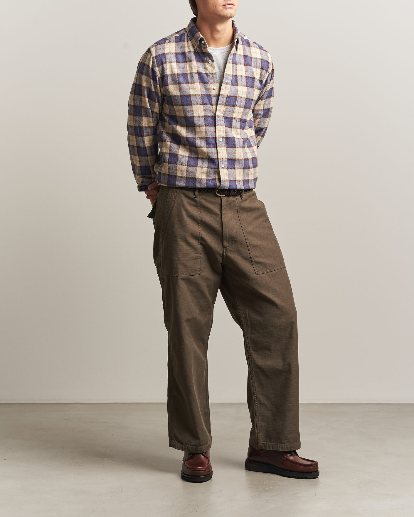 Heren | Overhemden | BEAMS PLUS | Plaid Button Down Shirt White/Blue