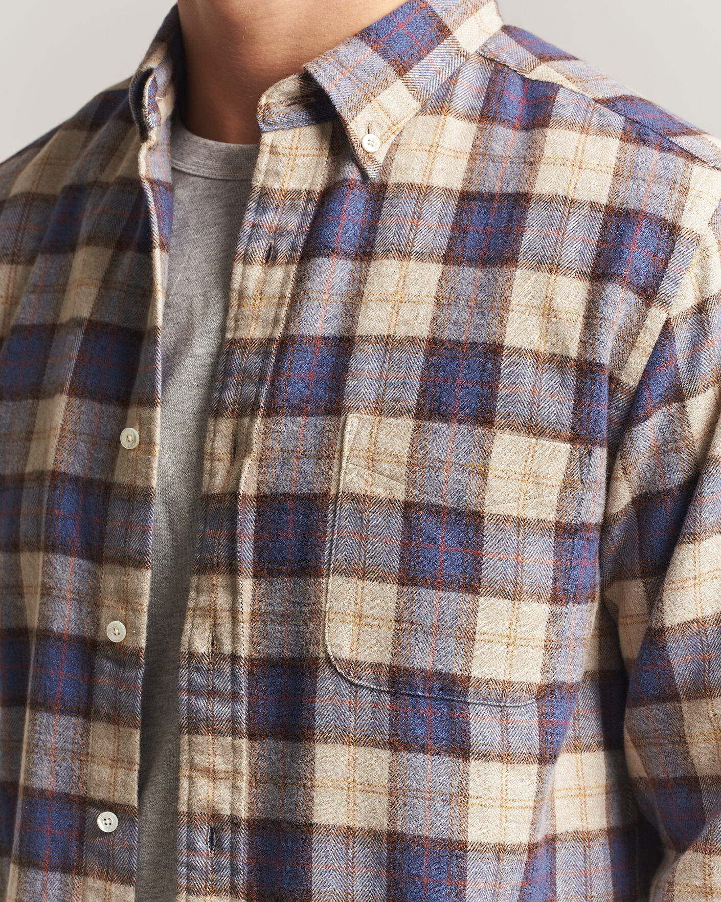 Heren | Overhemden | BEAMS PLUS | Plaid Button Down Shirt White/Blue