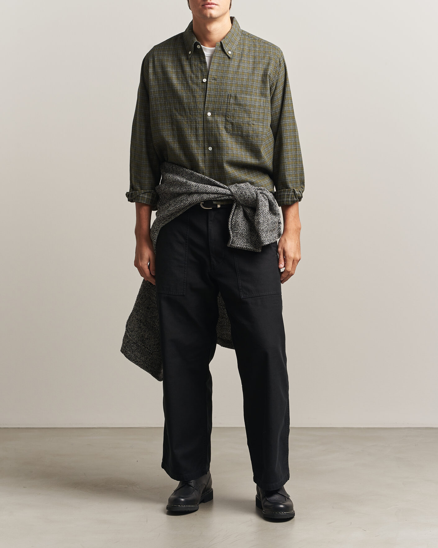 Heren | Overhemden | BEAMS PLUS | Dobby Plaid Button Down Shirt Dark Green
