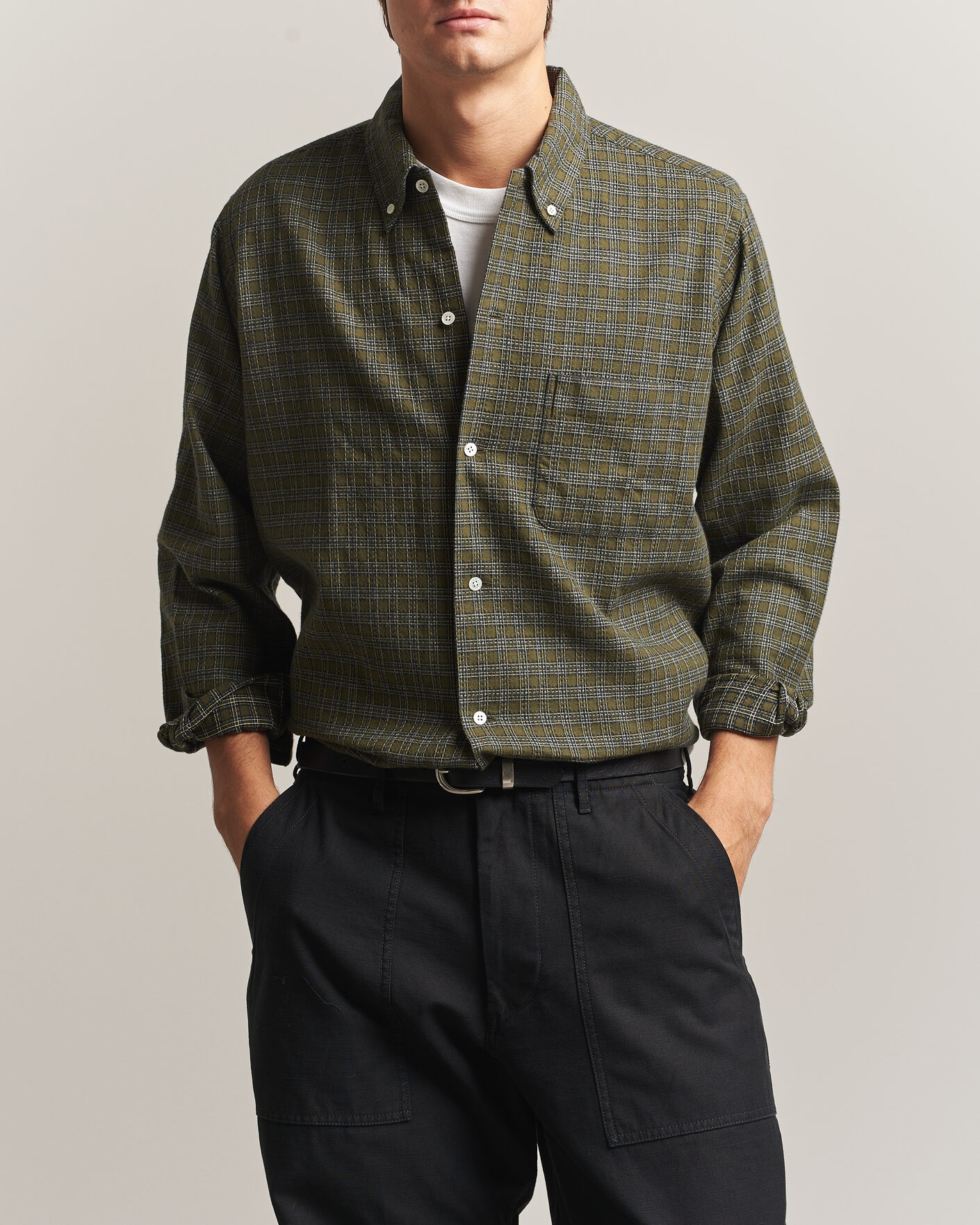 Heren | Overhemden | BEAMS PLUS | Dobby Plaid Button Down Shirt Dark Green
