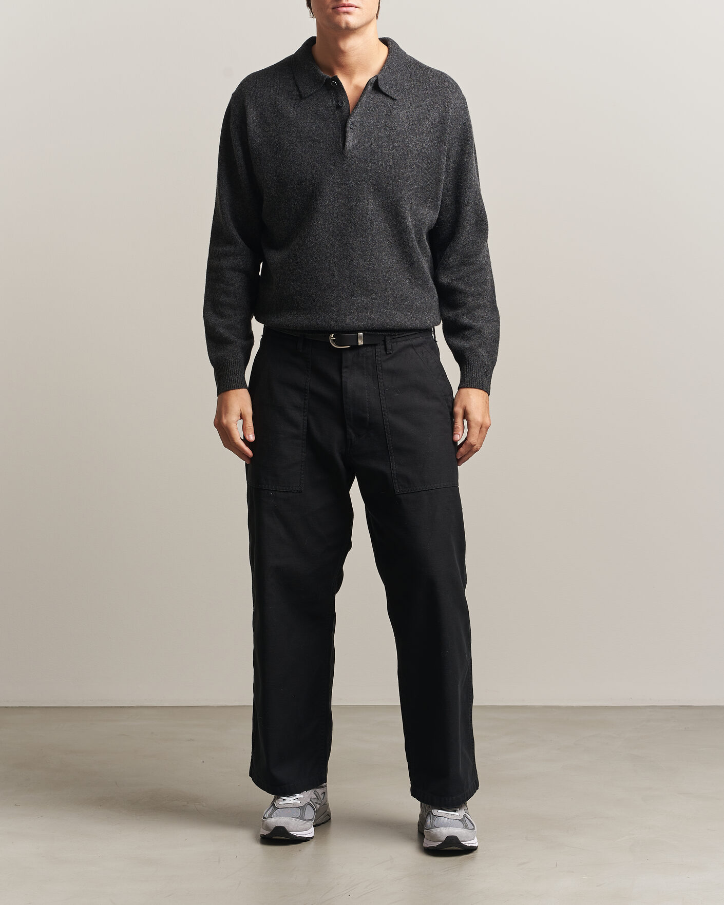 Heren | Truien | BEAMS PLUS | Knitted Wool Polo Charcoal
