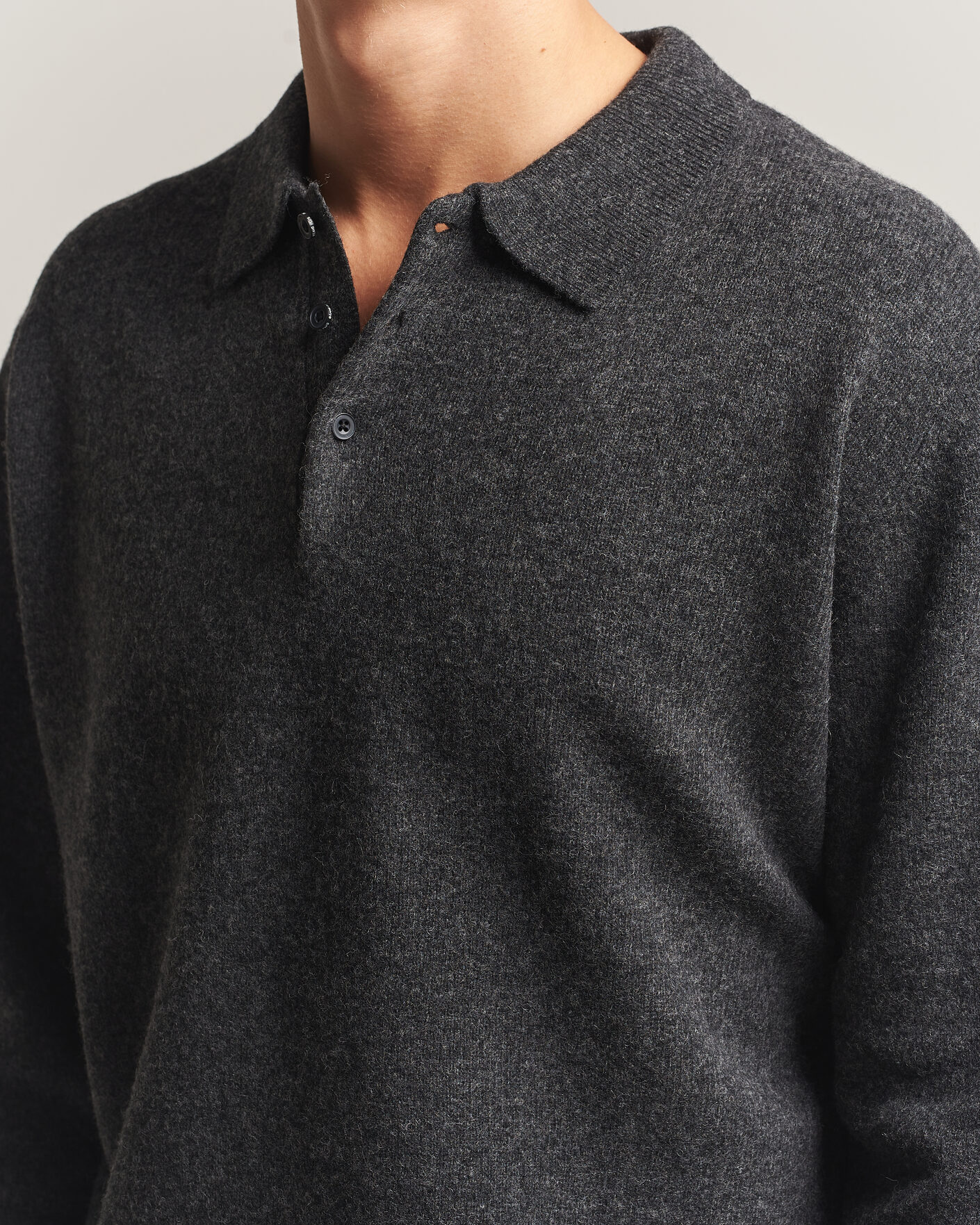 Heren | Truien | BEAMS PLUS | Knitted Wool Polo Charcoal