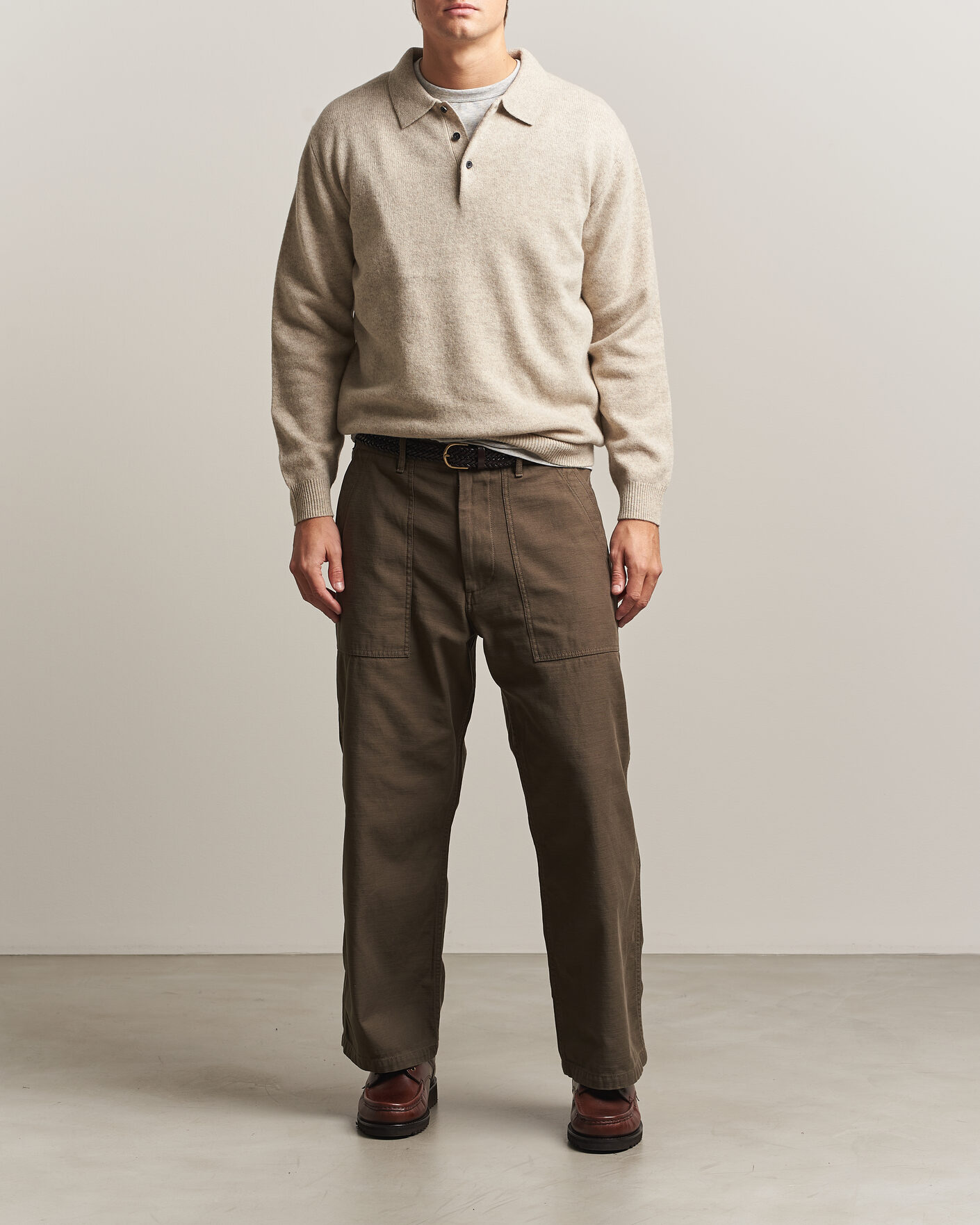 Heren | Truien | BEAMS PLUS | Knitted Wool Polo Beige