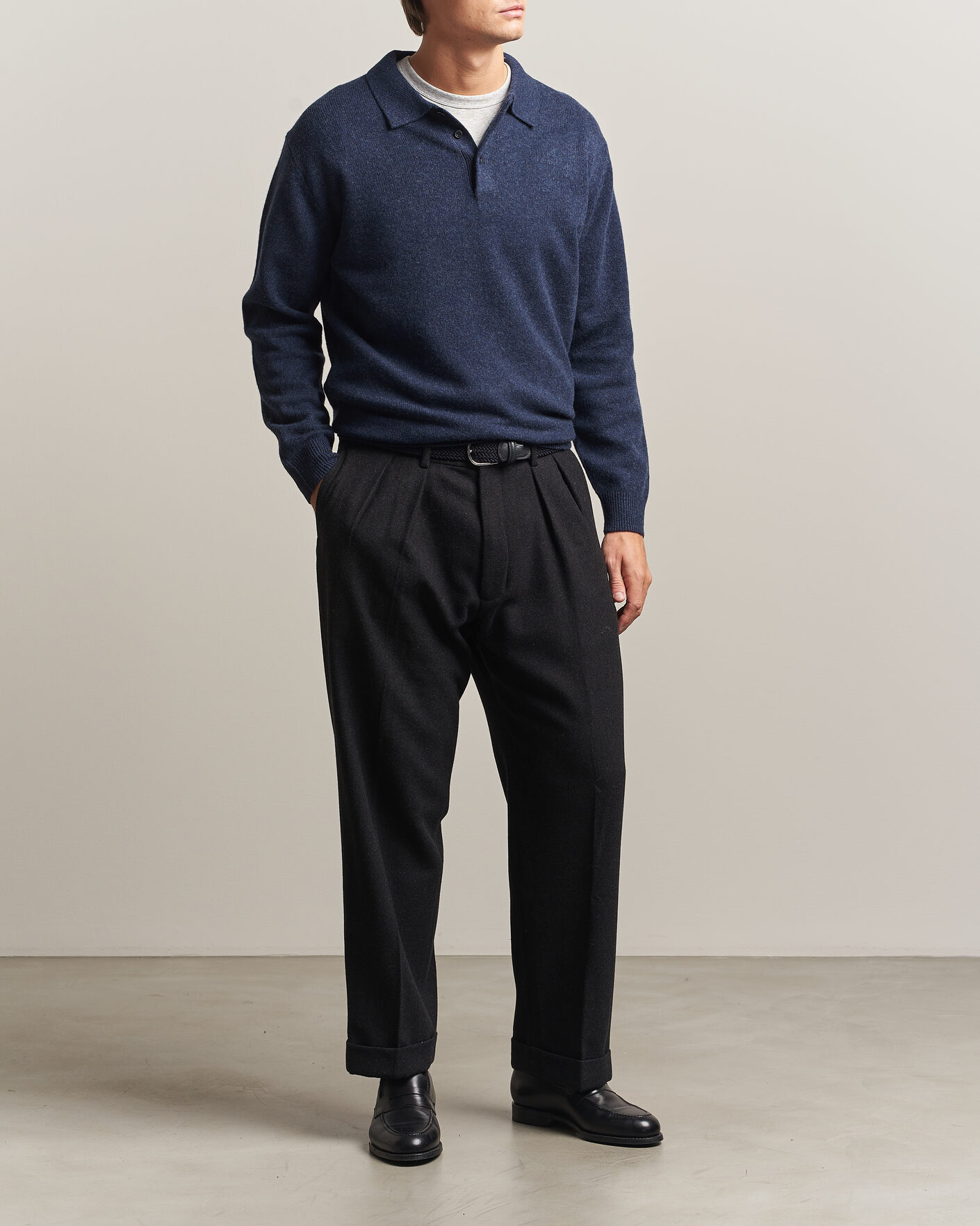 Heren | Truien | BEAMS PLUS | Knitted Wool Polo Navy