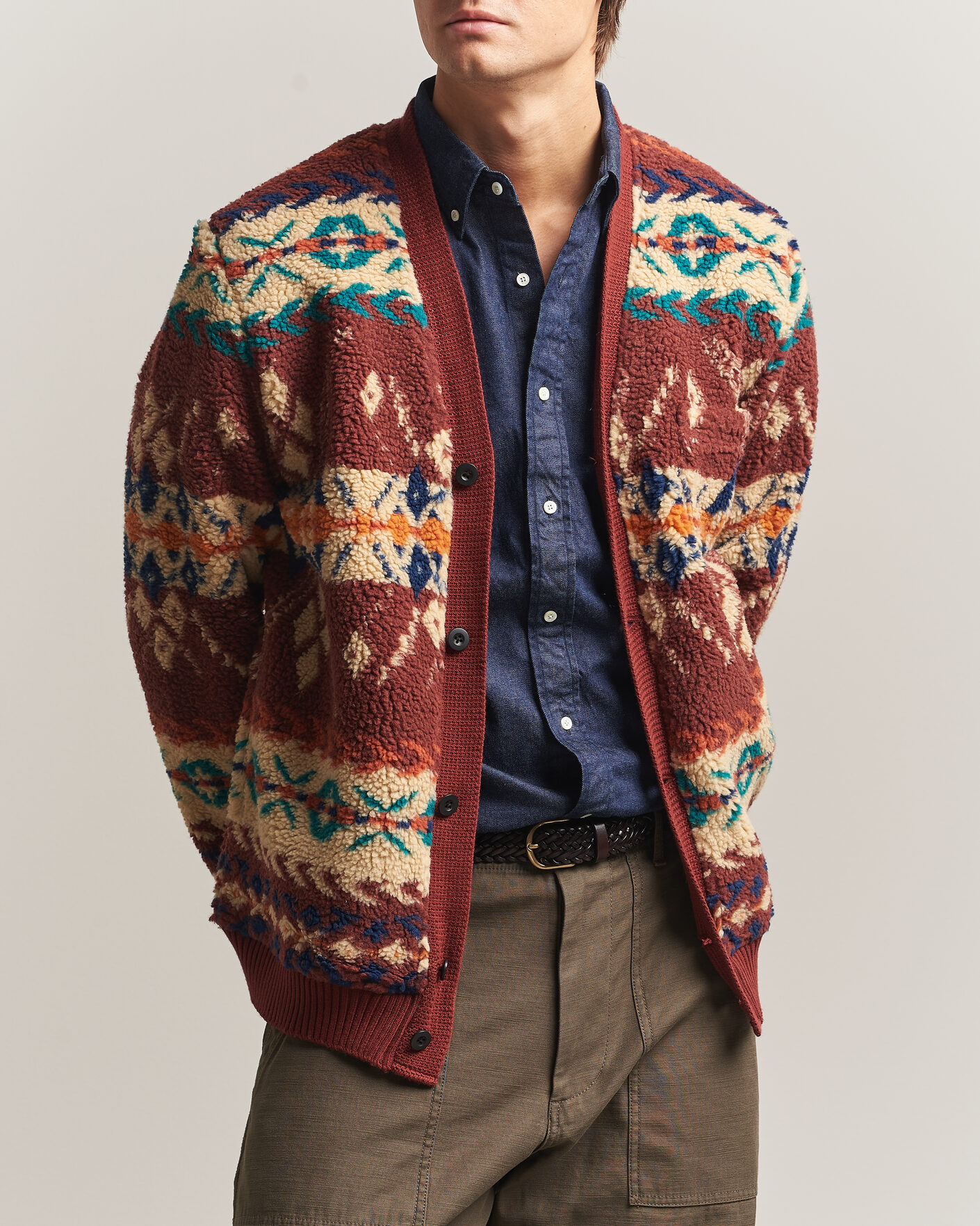 Heren | Truien | BEAMS PLUS | Boa Jacquard Cardigan Brown