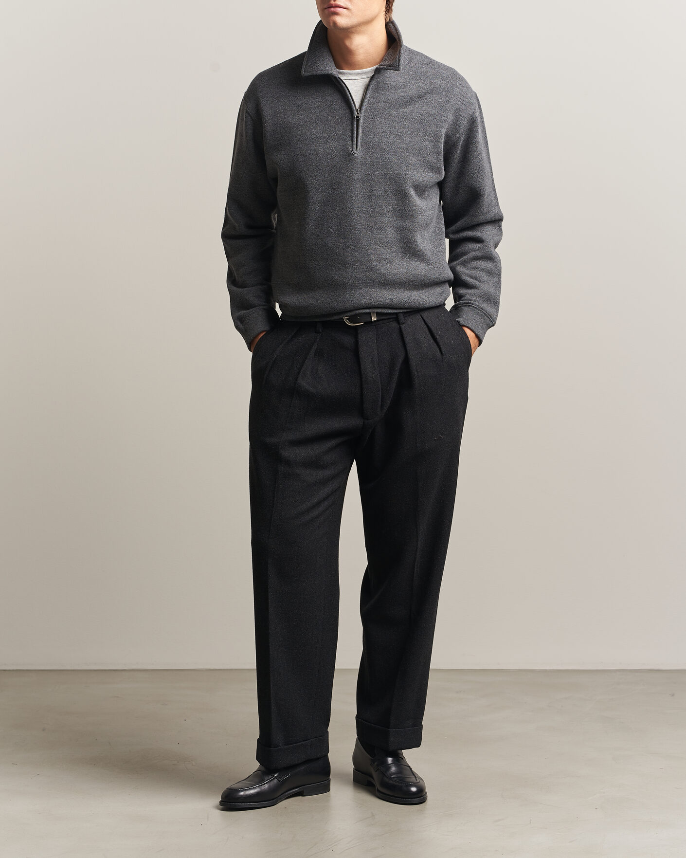 Heren | Truien | BEAMS PLUS | Wool/Cotton Half Zip Charcoal