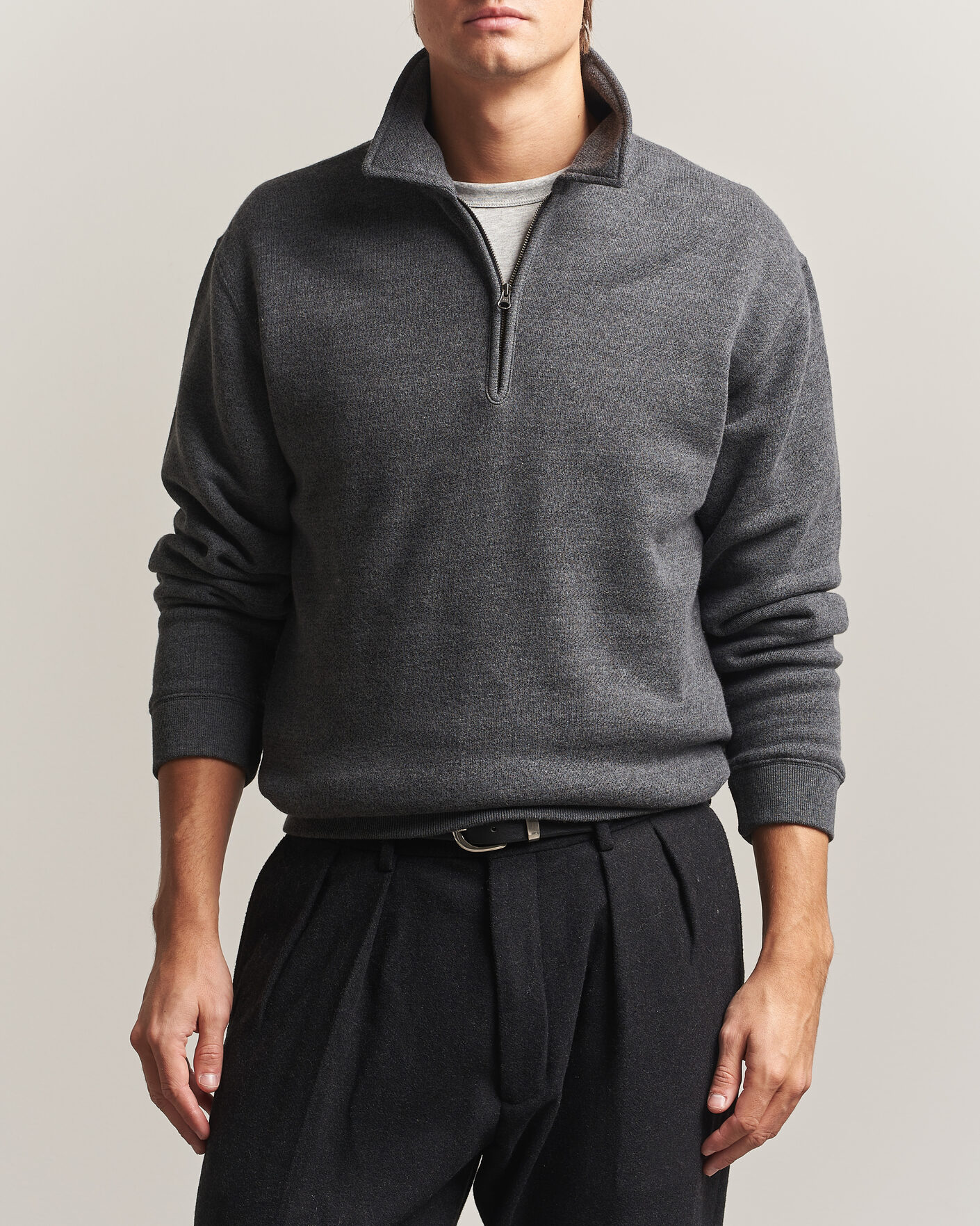 Heren | Truien | BEAMS PLUS | Wool/Cotton Half Zip Charcoal