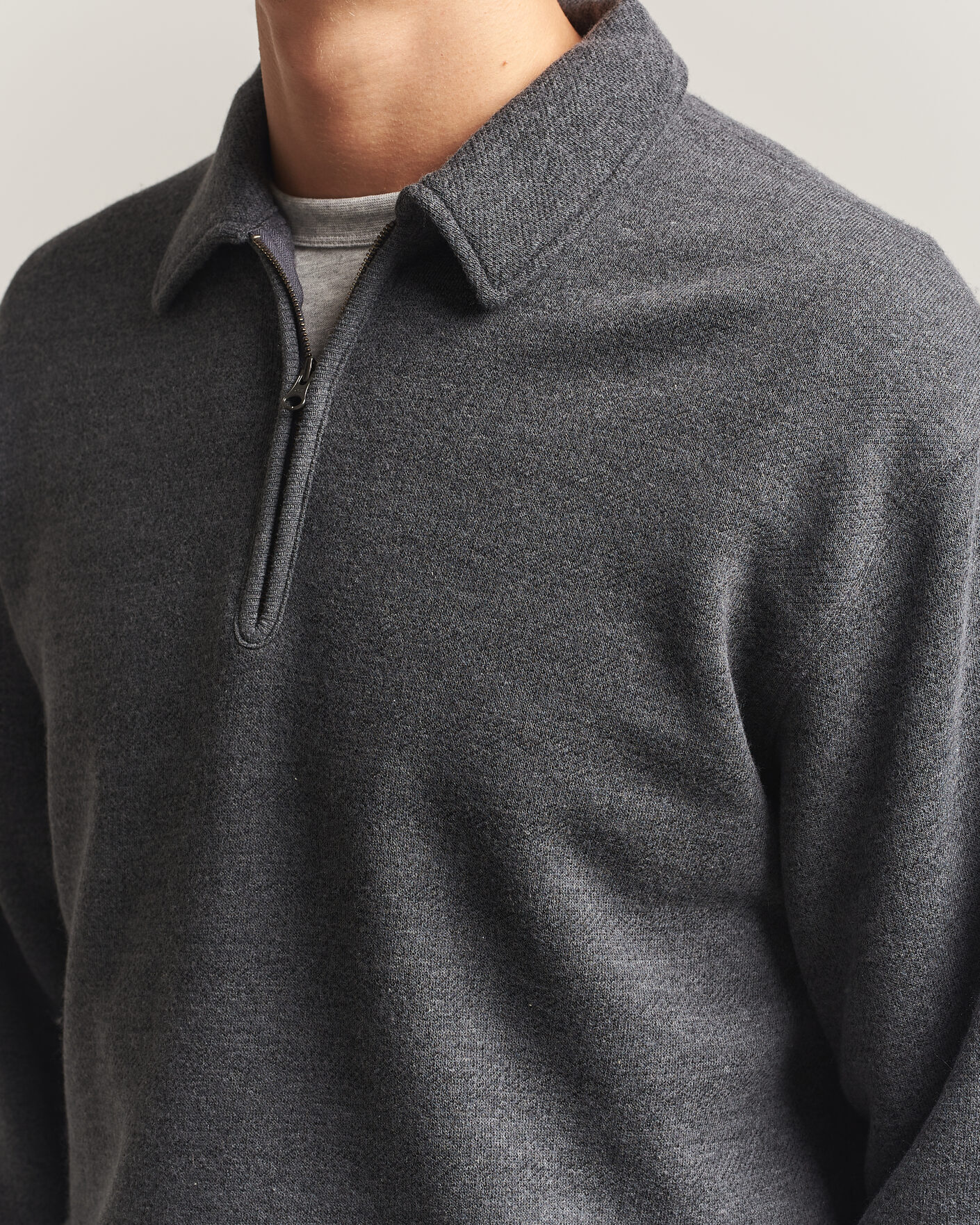 Heren | Truien | BEAMS PLUS | Wool/Cotton Half Zip Charcoal