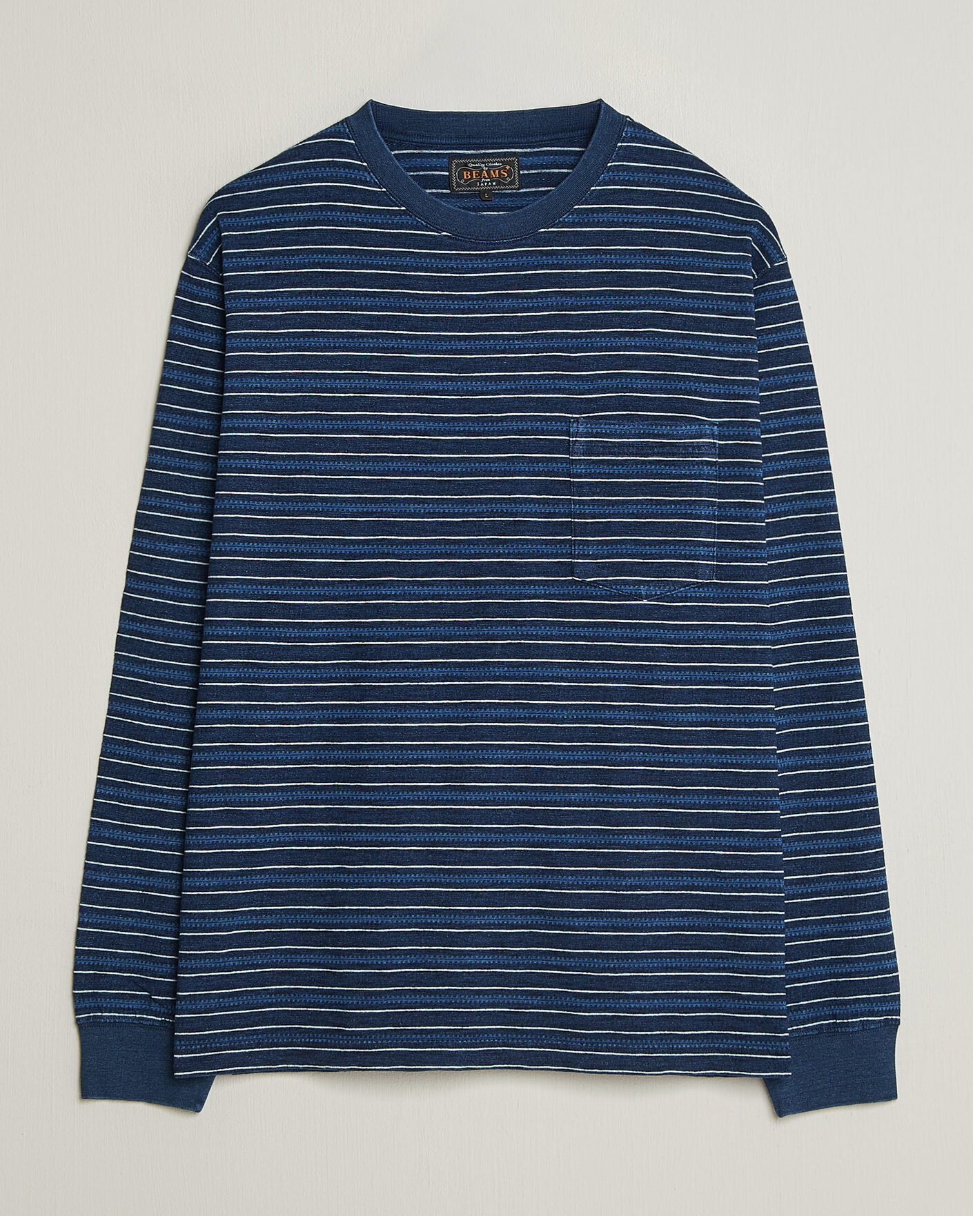 Heren | T-shirts | BEAMS PLUS | Indigo Stripe LS T-Shirt Navy
