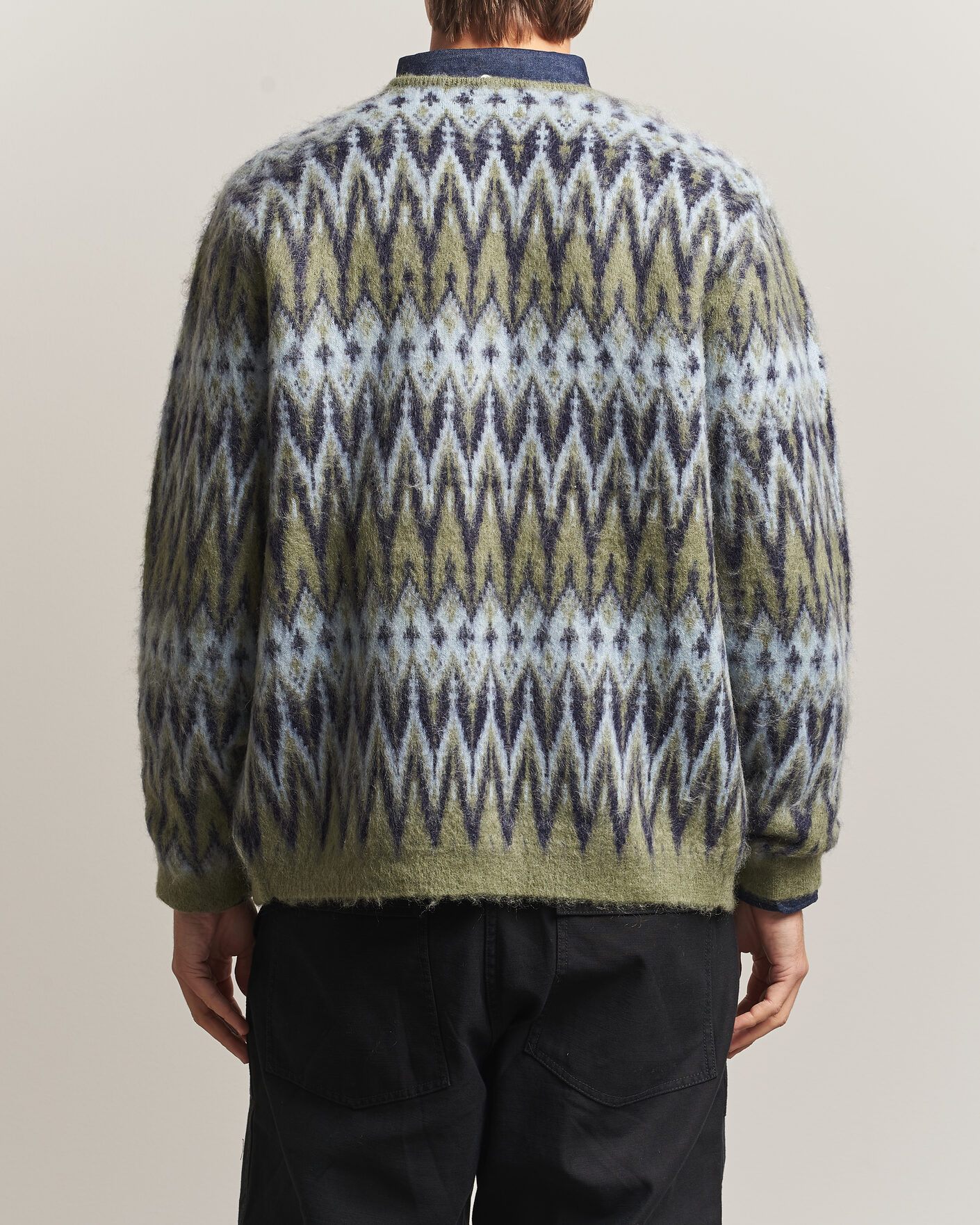 Heren | Truien | BEAMS PLUS | Chevron Jacquard Cardigan Green/Grey