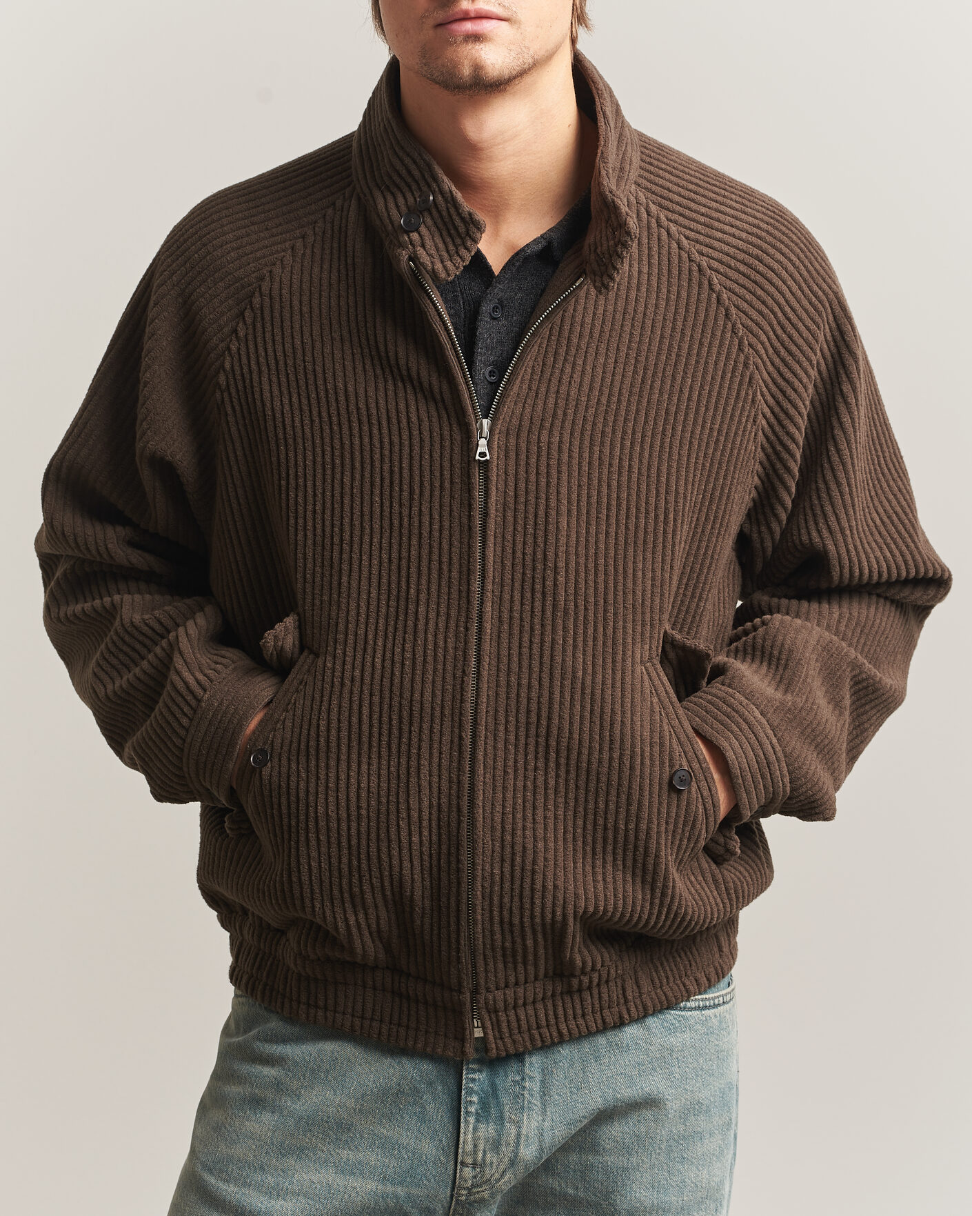 Heren | Jassen | Auralee | Wool Cashmere Corduroy Zip Jacket Smoky Brown
