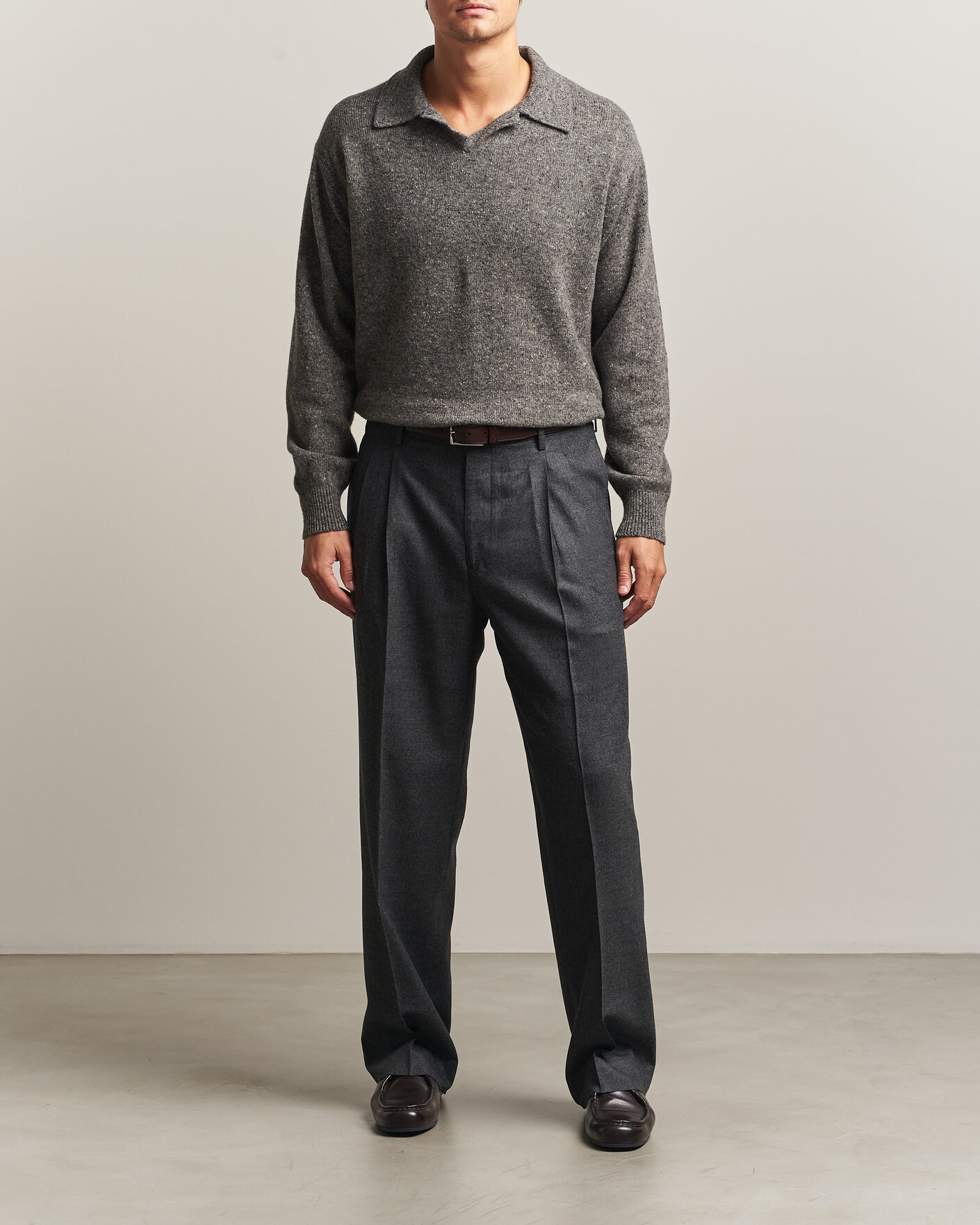 Heren | Truien | Auralee | Cashmere Nep Knit Polo Mix Gray