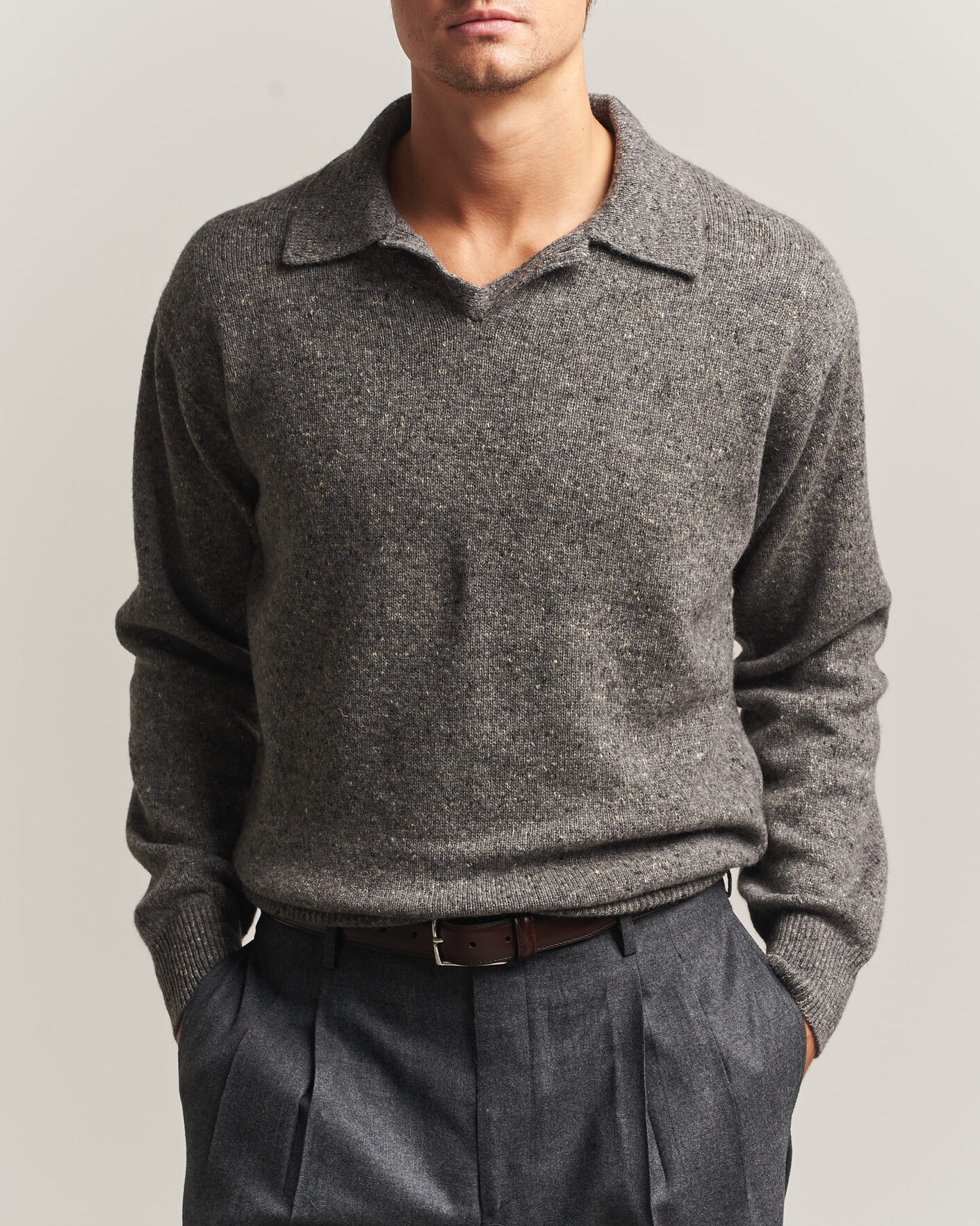Heren | Truien | Auralee | Cashmere Nep Knit Polo Mix Gray