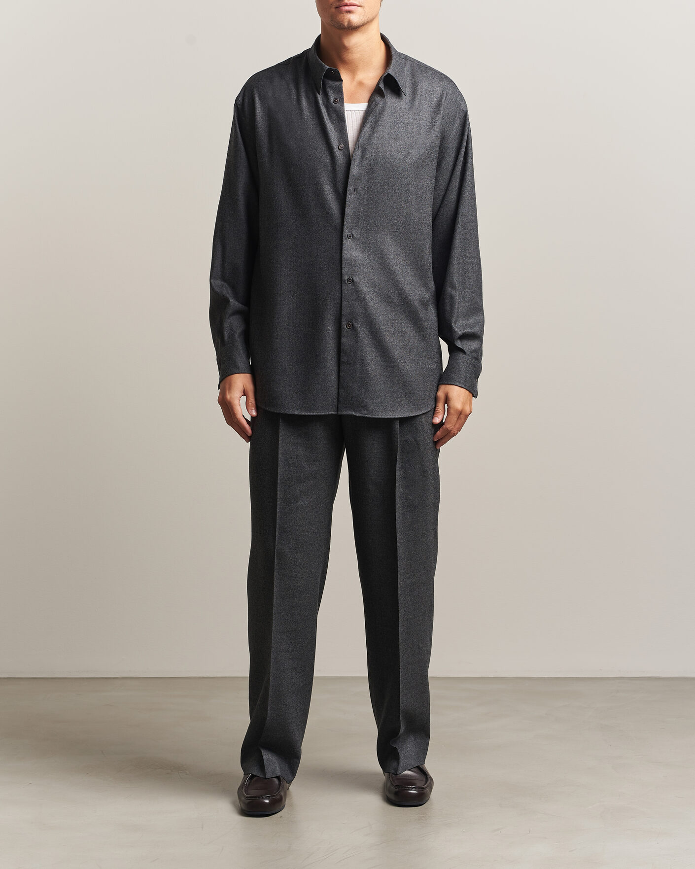 Heren | Overhemden | Auralee | Super Light Wool Shirt Charcoal