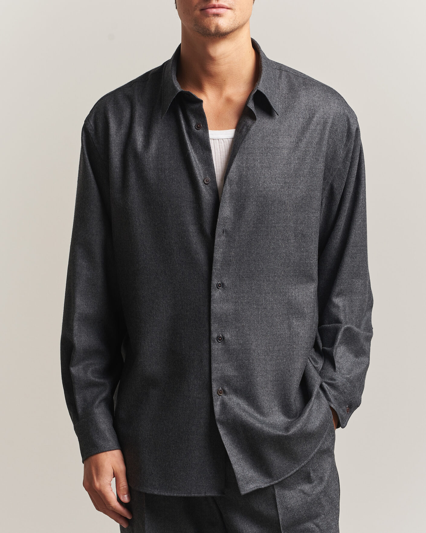 Heren | Overhemden | Auralee | Super Light Wool Shirt Charcoal
