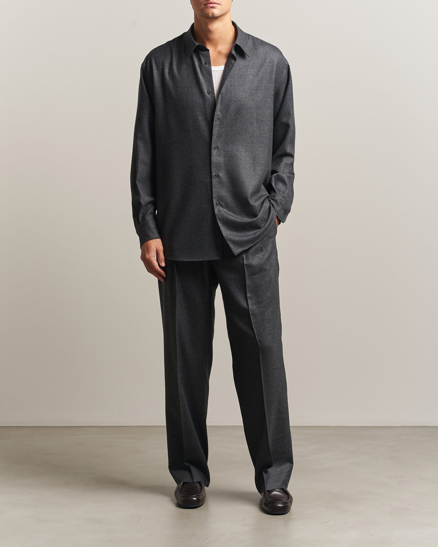 Heren | Broeken | Auralee | Super Light Wool Pants Charcoal