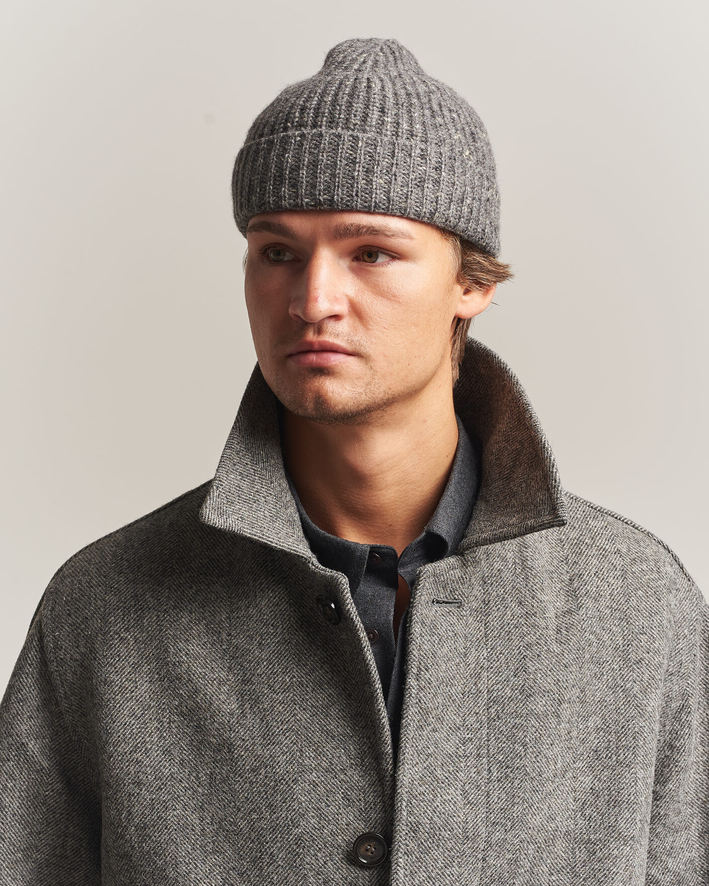 Heren | Mutsen | Auralee | Cashmere Nep Knit Cap Mix Gray