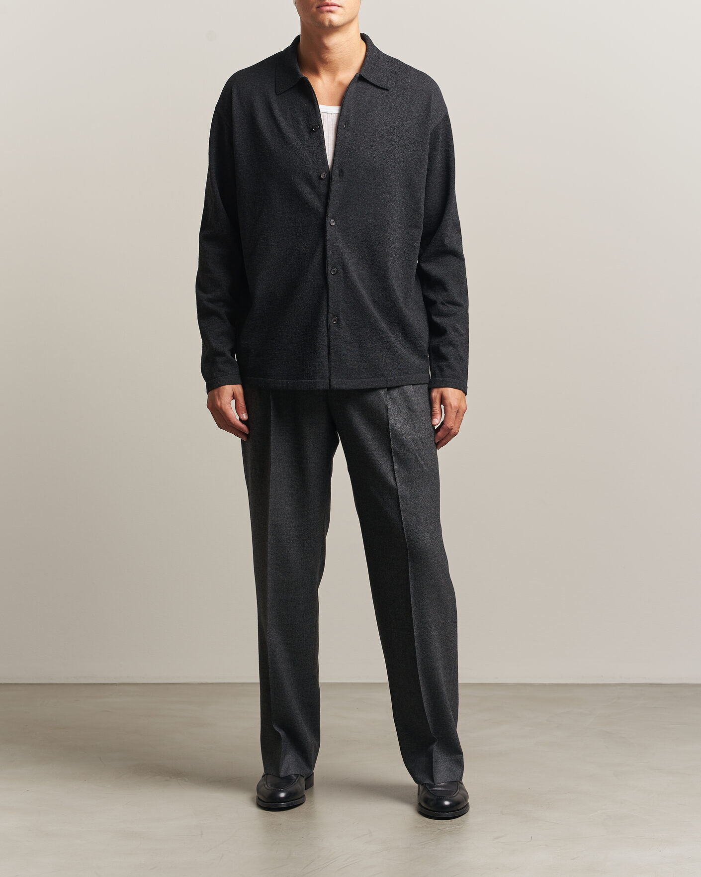 Heren | Truien | Auralee | High Twist Wool Knit Shirt Cardigan Charcoal