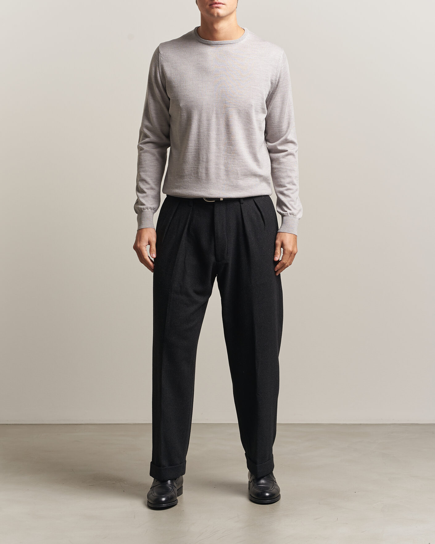 Heren | Truien | Morgano | Extra Fine Merino Wool Crewneck Light Grey