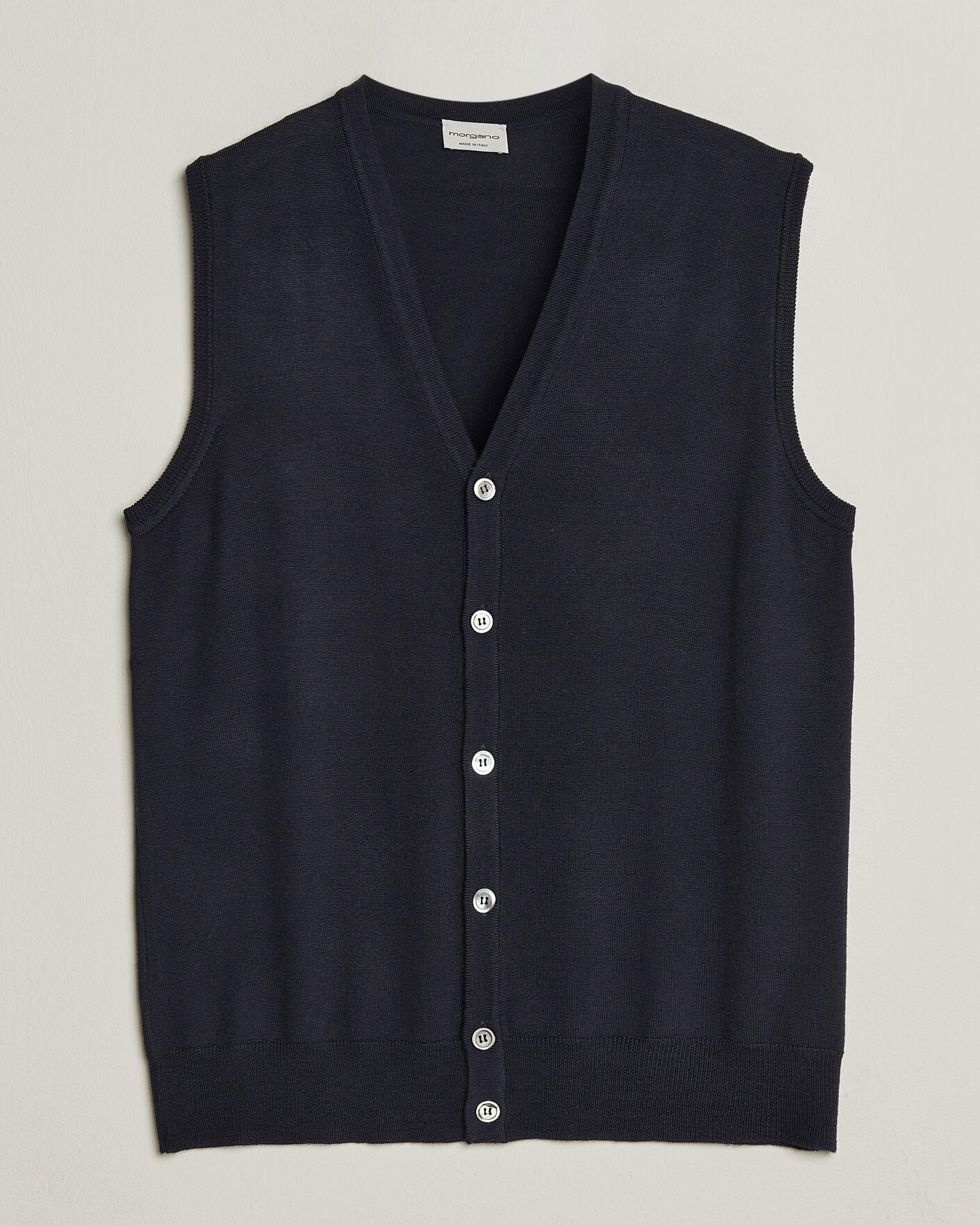 Heren | Truien | Morgano | Extra Fine Merino Wool Sleevles Cardigan Vest Navy