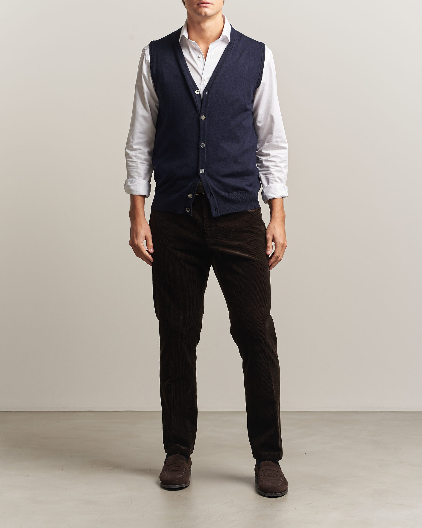 Heren | Truien | Morgano | Extra Fine Merino Wool Sleevles Cardigan Vest Navy