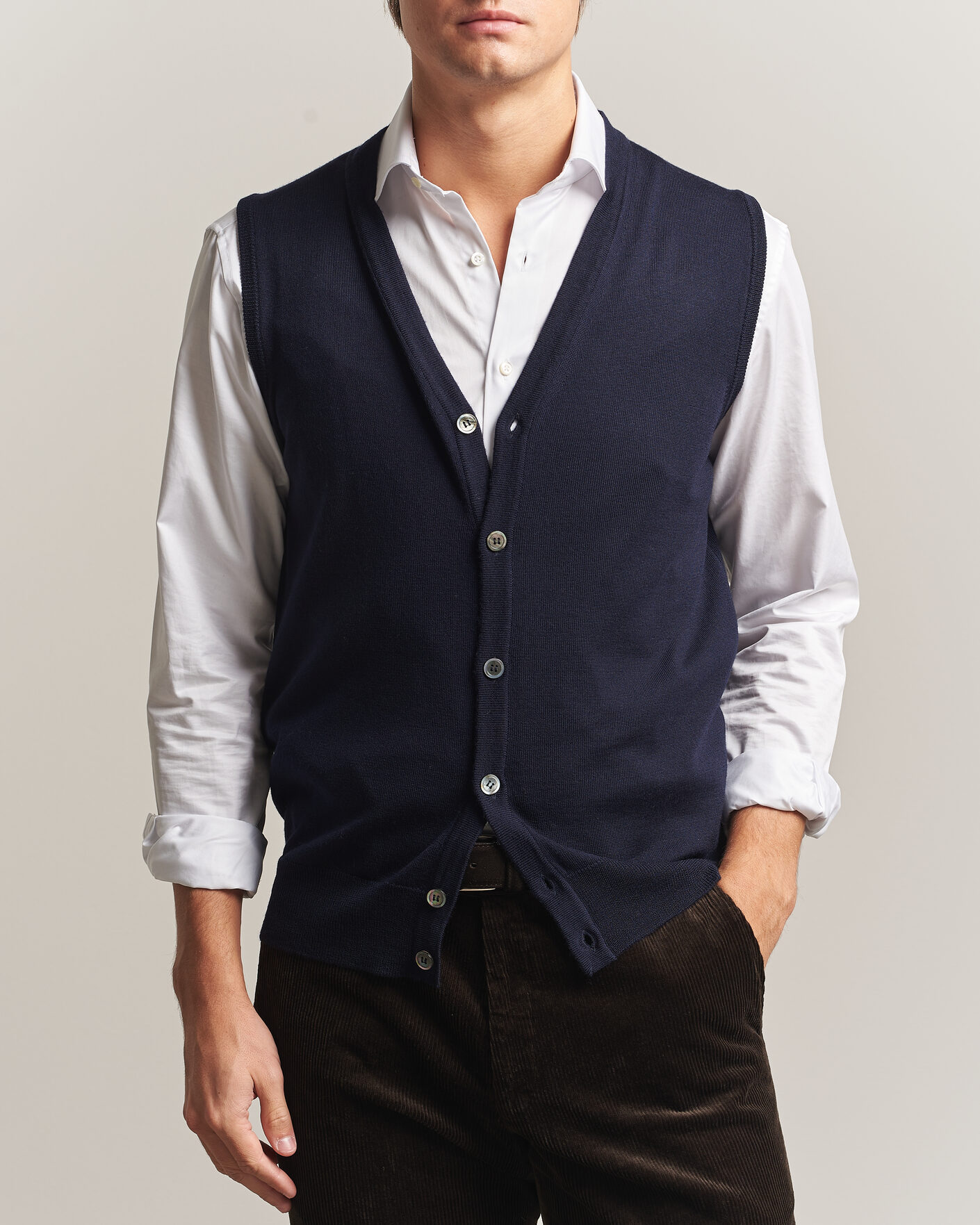 Heren | Truien | Morgano | Extra Fine Merino Wool Sleevles Cardigan Vest Navy