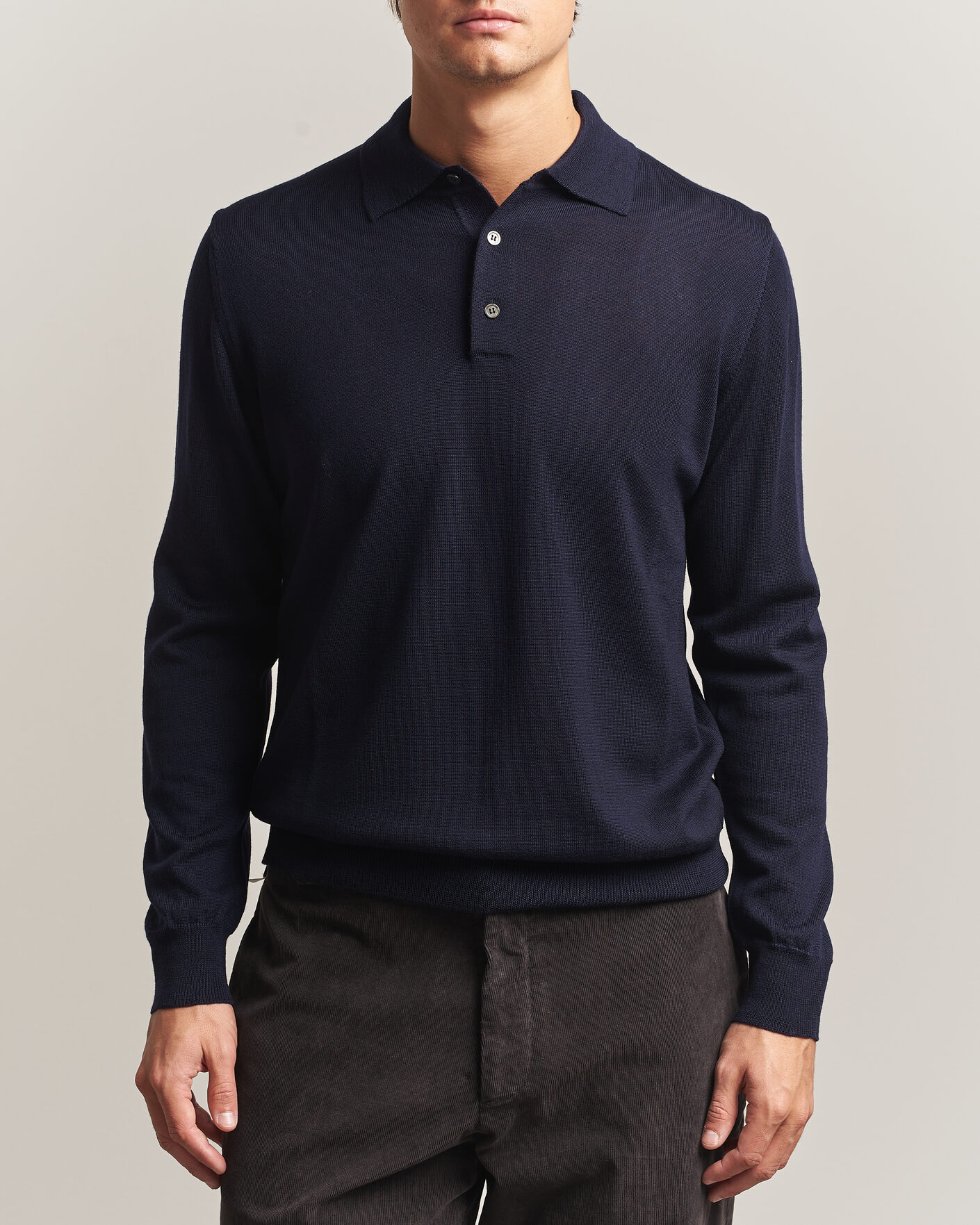 Heren | Truien | Morgano | Extra Fine Merino Wool Polo Navy
