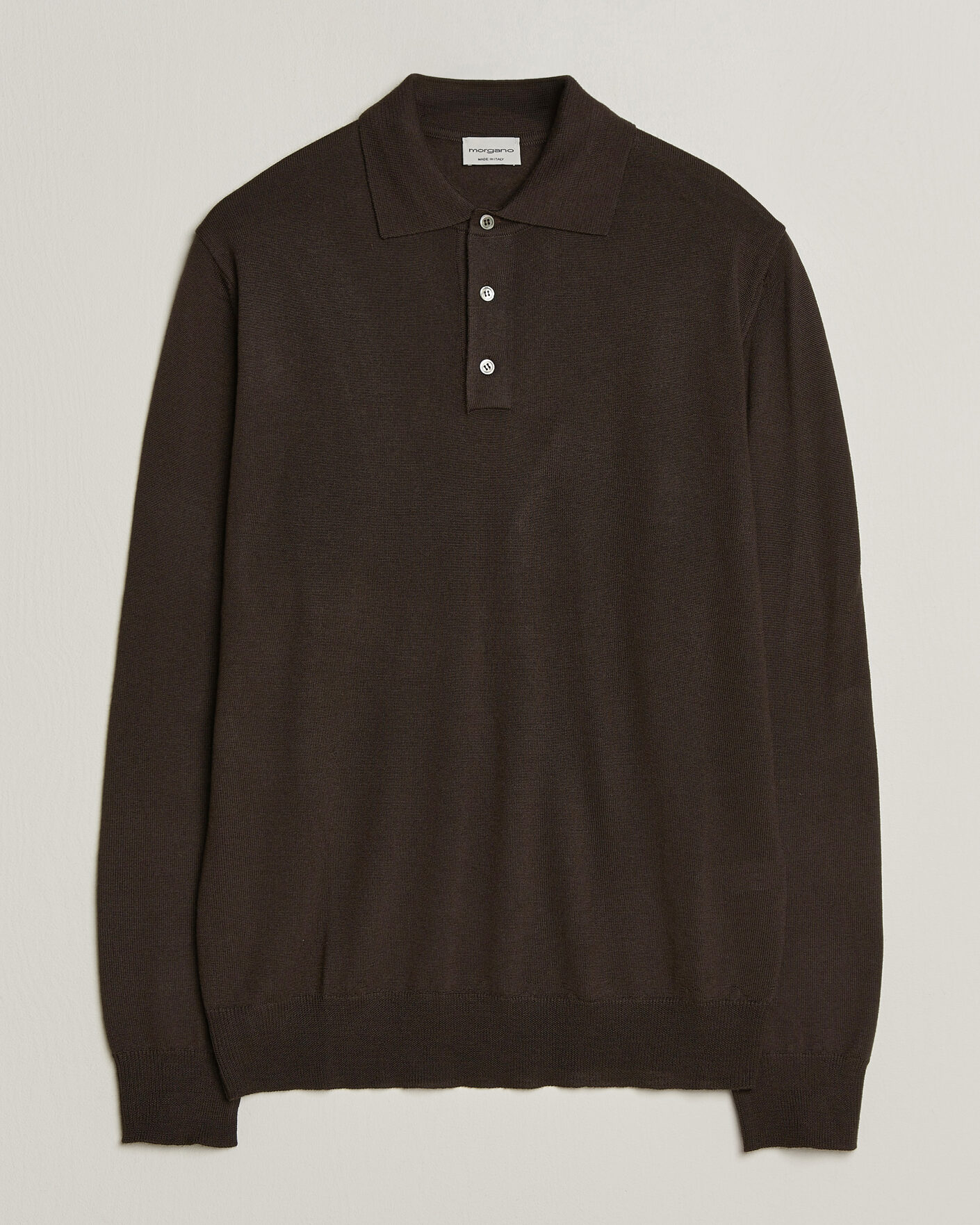 Heren | Truien | Morgano | Extra Fine Merino Wool Polo Dark Brown