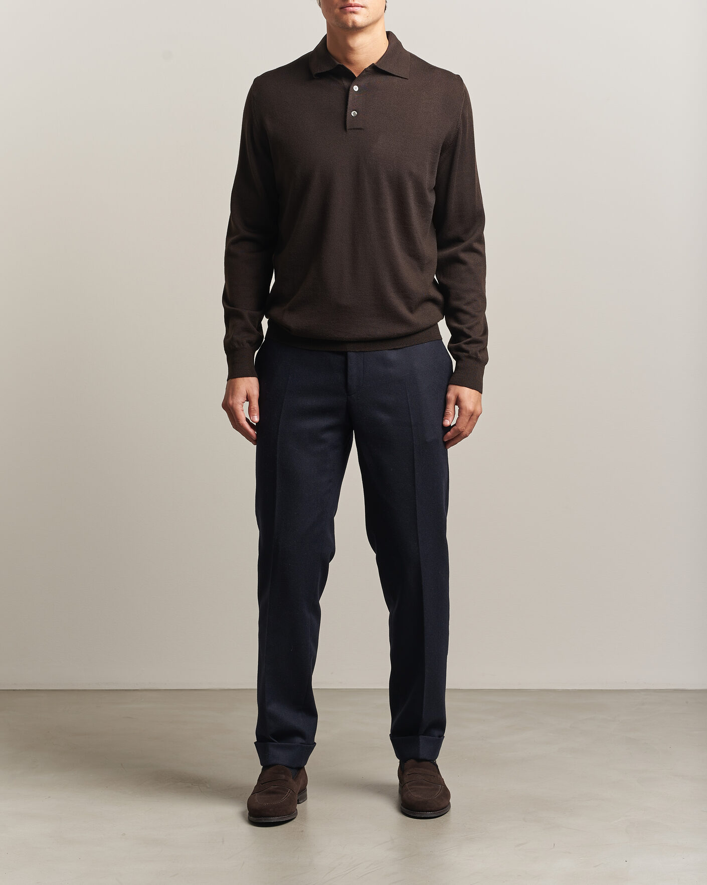 Heren | Truien | Morgano | Extra Fine Merino Wool Polo Dark Brown
