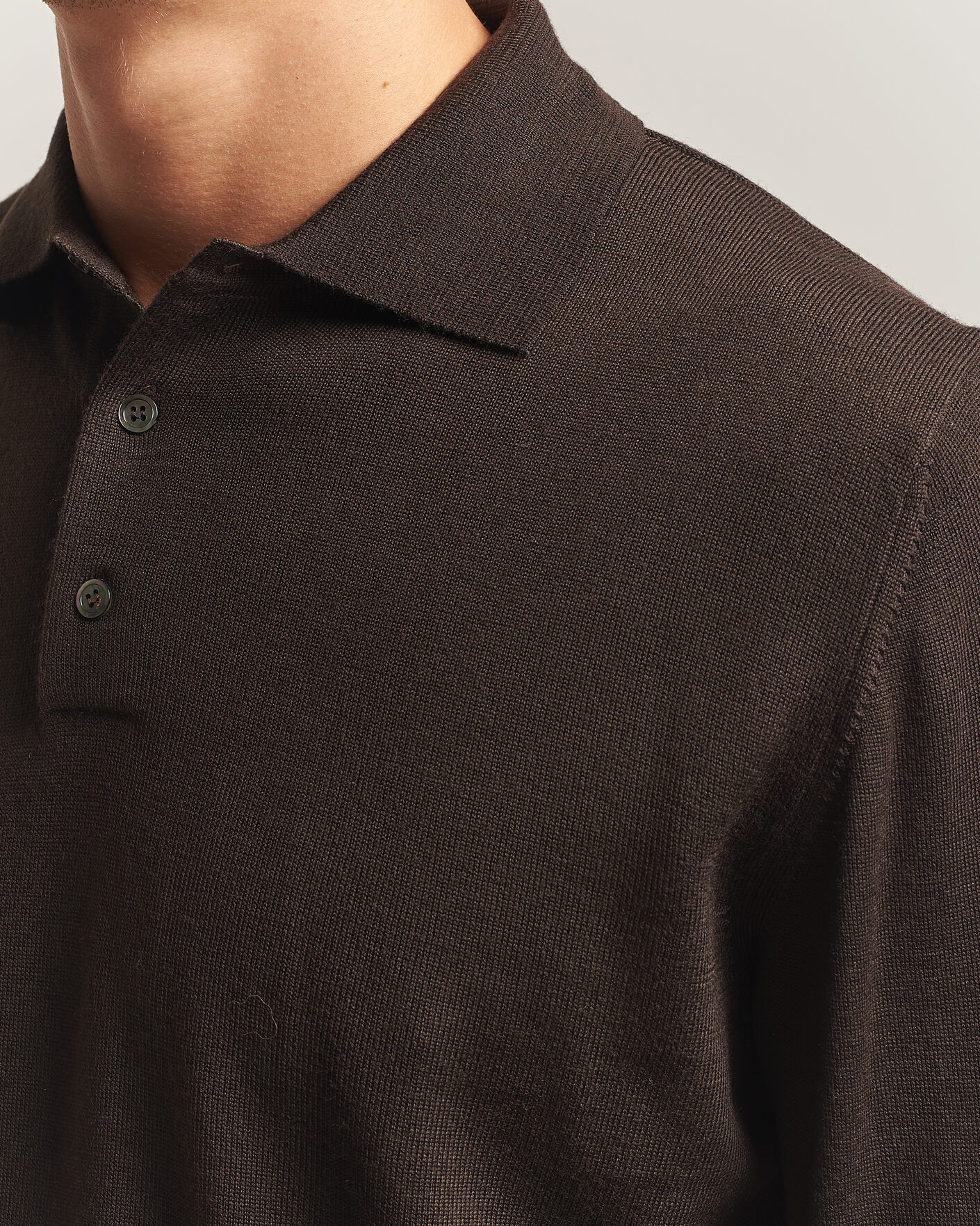 Heren | Truien | Morgano | Extra Fine Merino Wool Polo Dark Brown