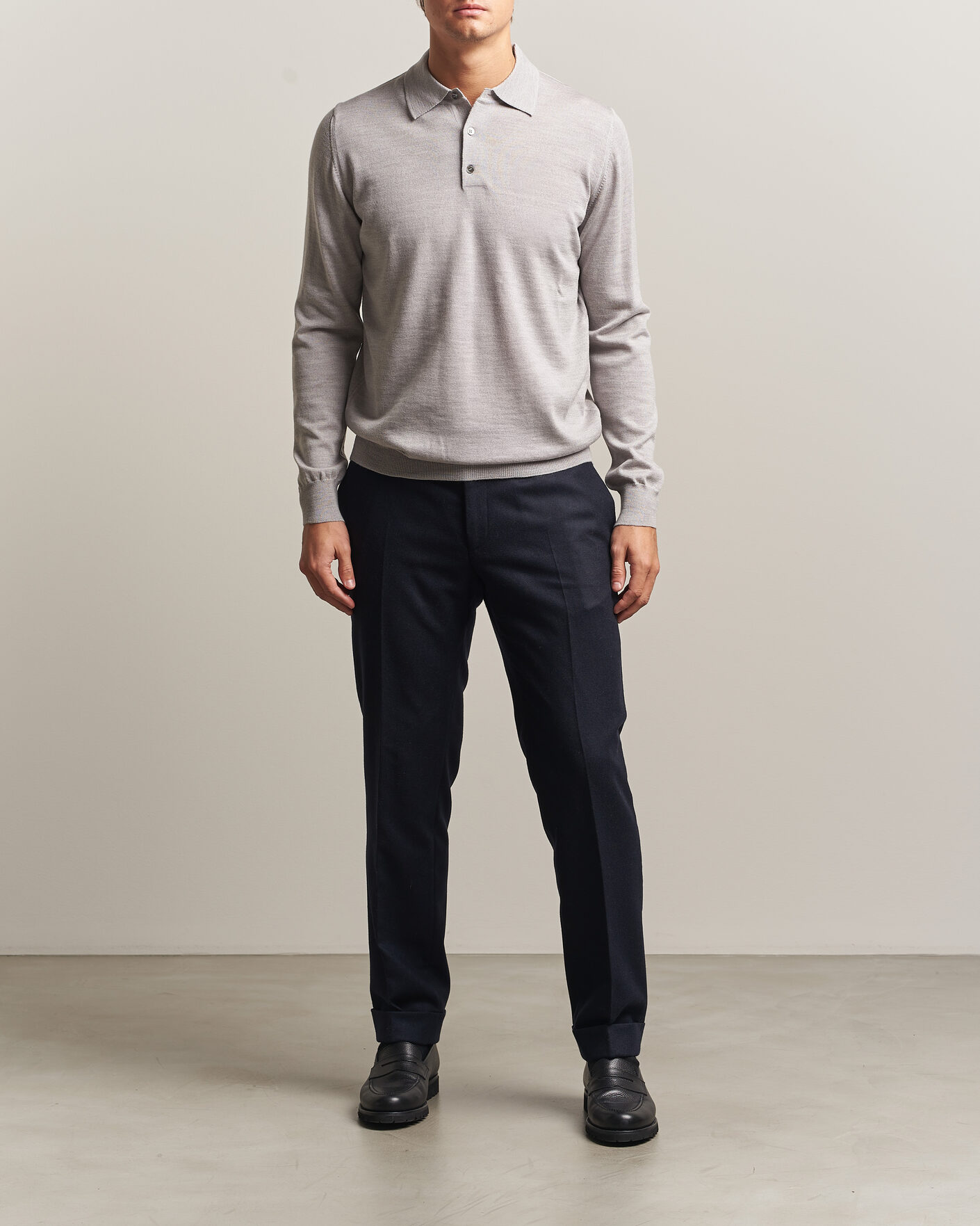 Heren | Truien | Morgano | Extra Fine Merino Wool Polo Light Grey