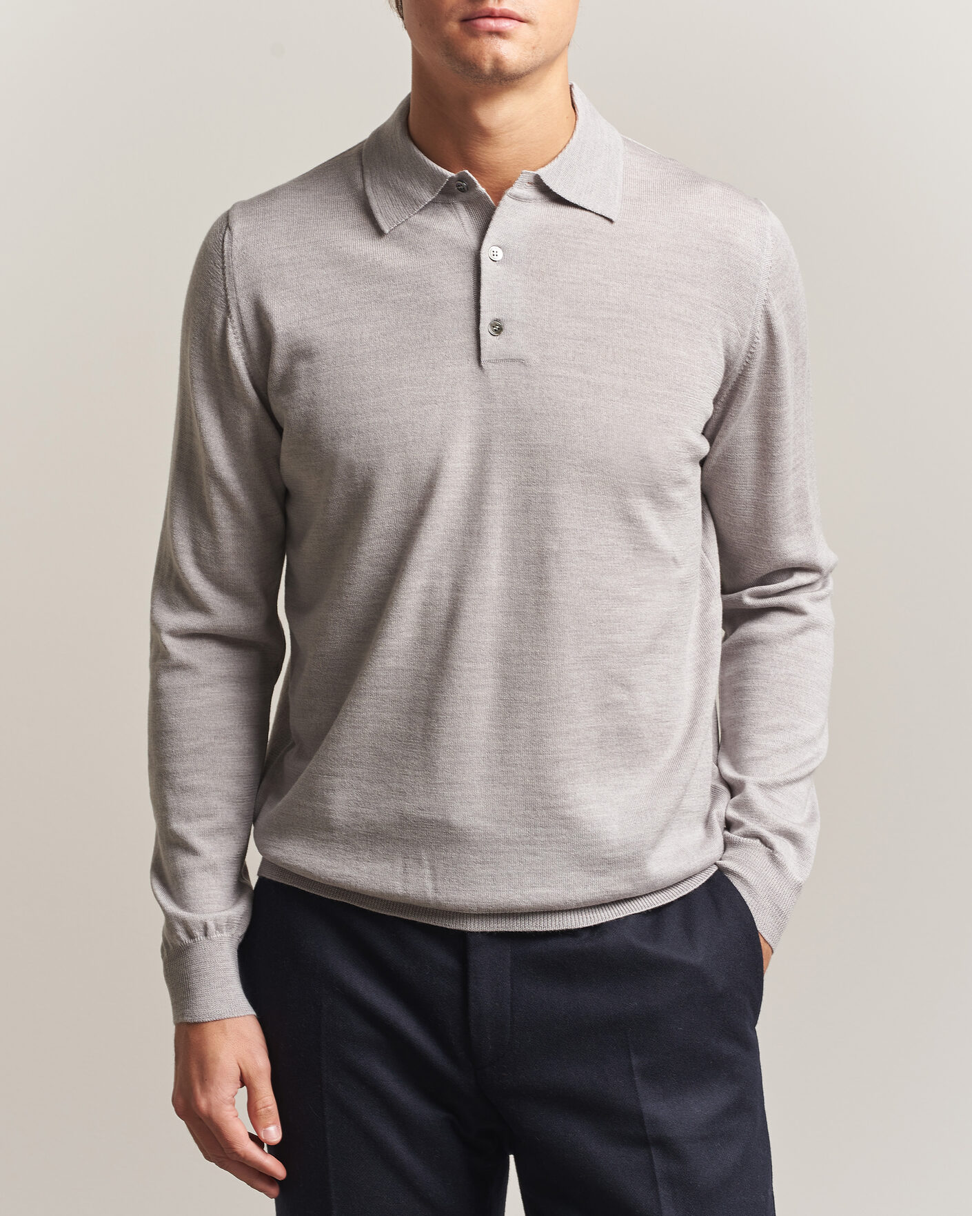 Heren | Truien | Morgano | Extra Fine Merino Wool Polo Light Grey