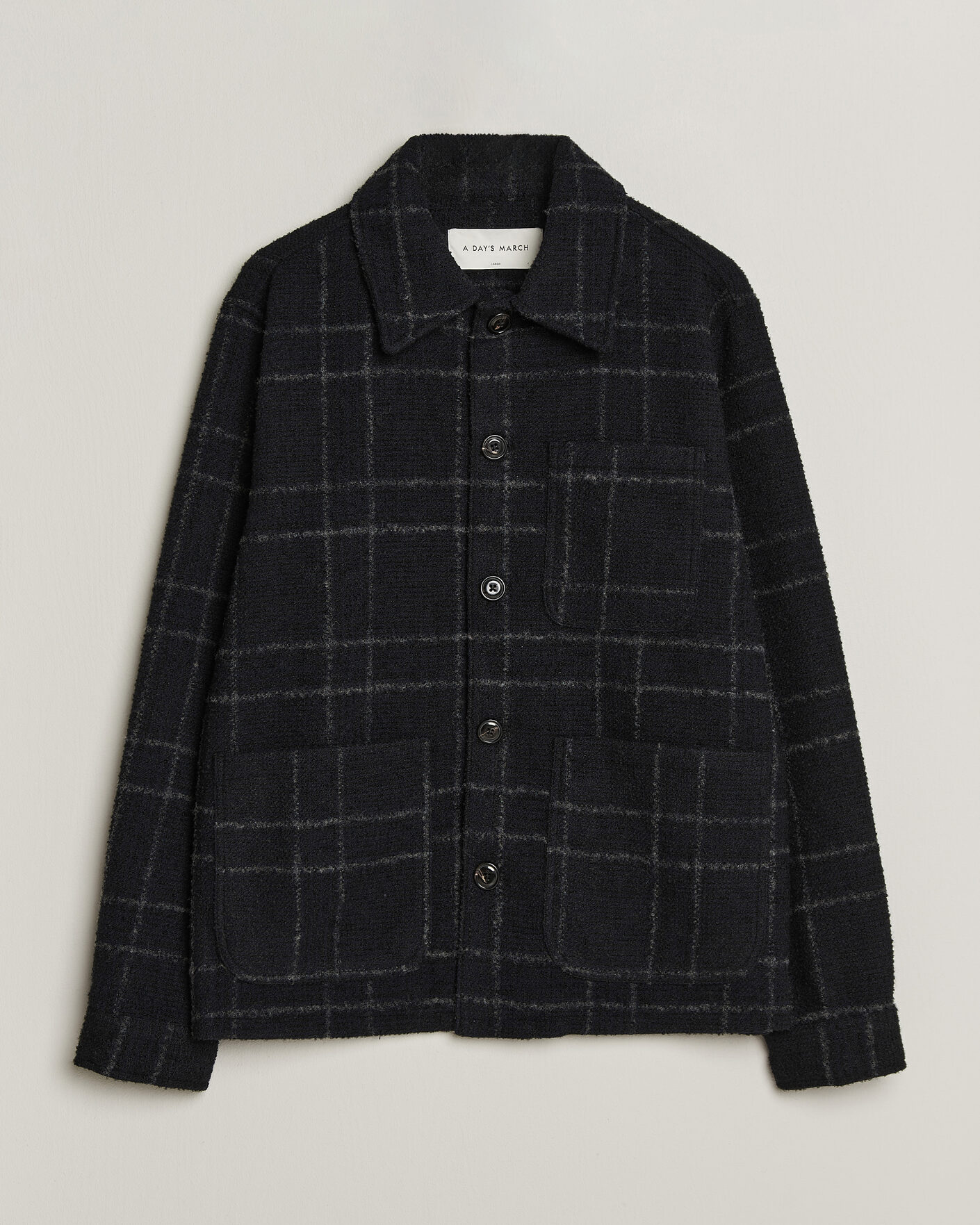 Heren | Overhemden | A Day's March | Algot Wool Checked Overshirt Navy