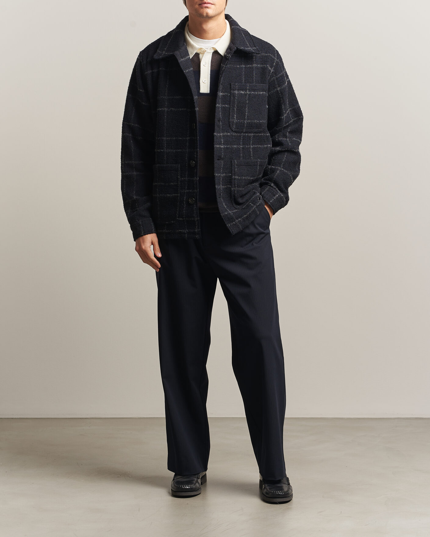 Heren | Overhemden | A Day's March | Algot Wool Checked Overshirt Navy