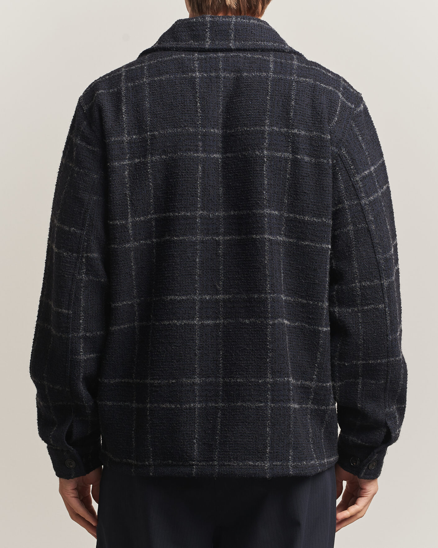 Heren | Overhemden | A Day's March | Algot Wool Checked Overshirt Navy