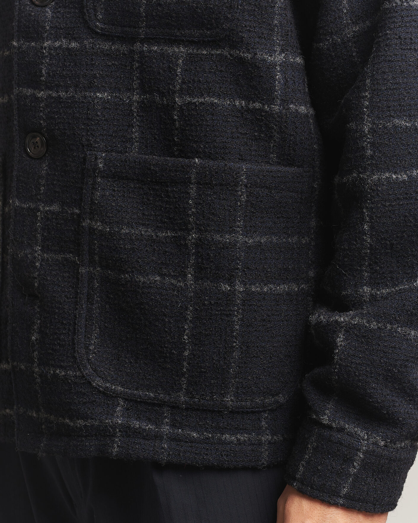 Heren | Overhemden | A Day's March | Algot Wool Checked Overshirt Navy