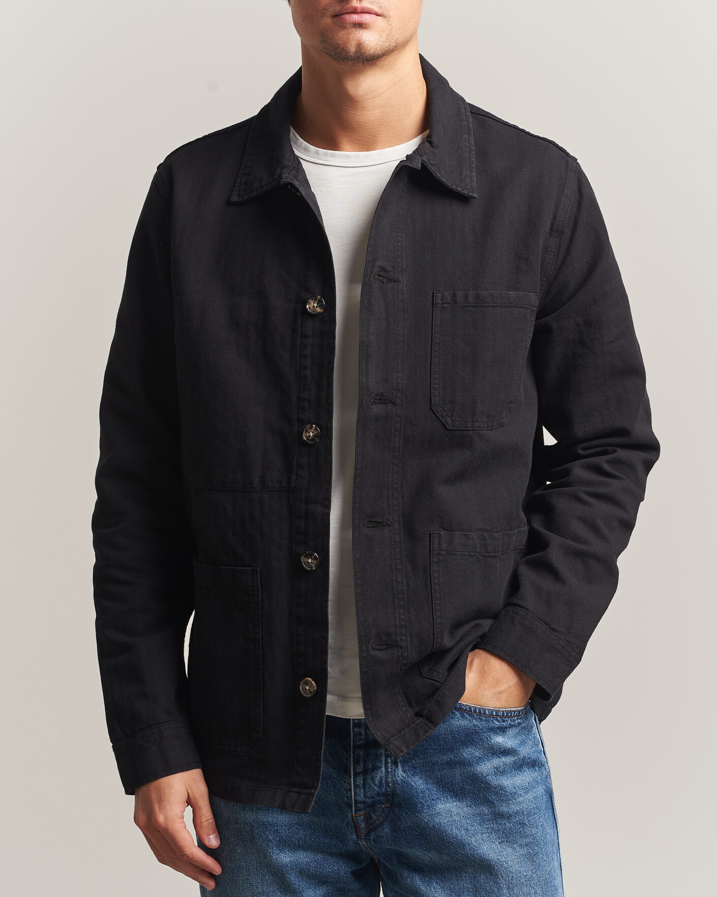 Heren | Overhemden | A Day's March | Original Herringbone Overshirt Black