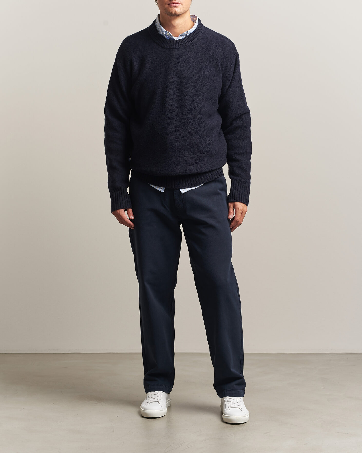 Heren | Truien | A Day's March | Tietar Boiled Merino Sweater Navy