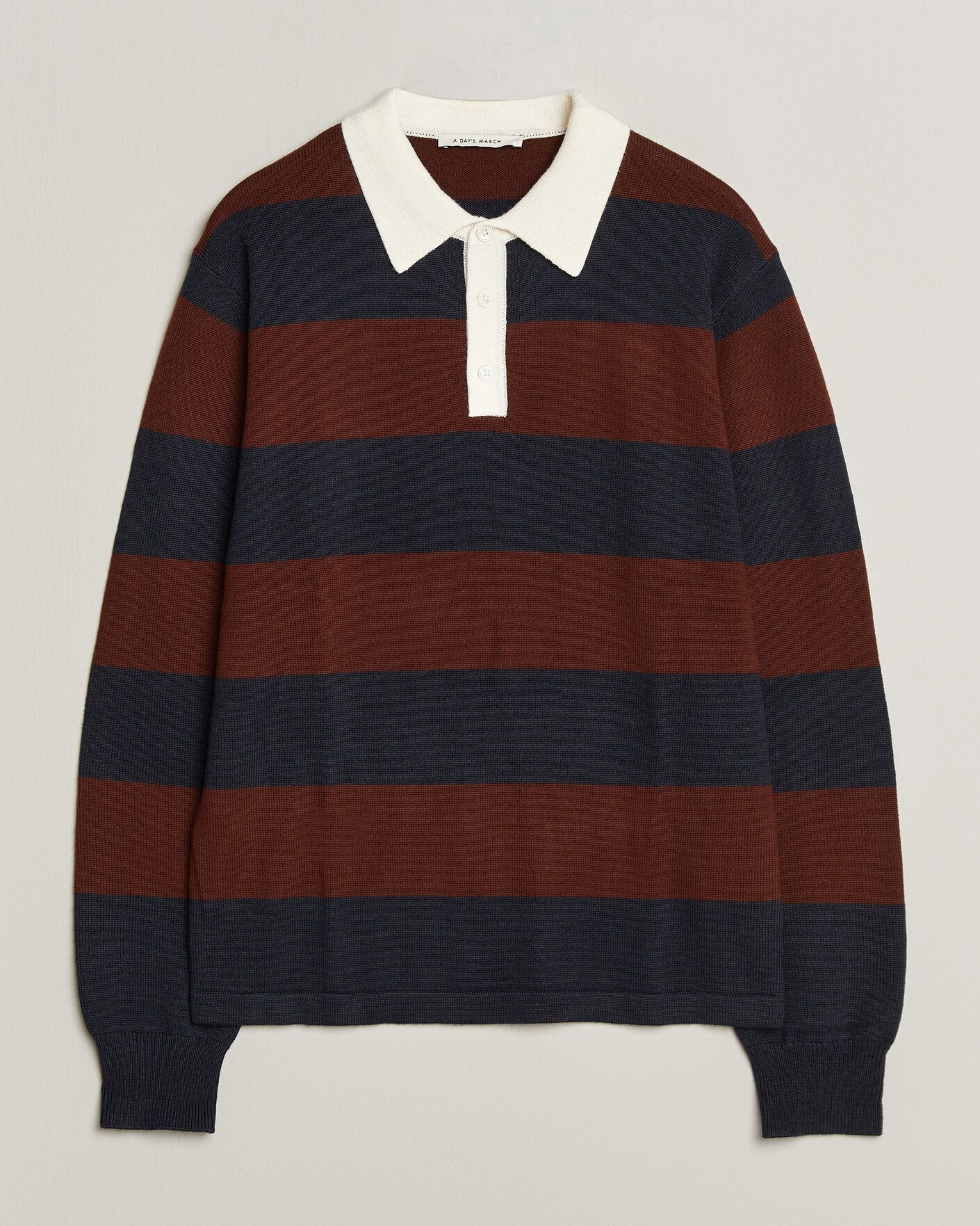Heren | Truien | A Day's March | Kenny Striped Merino Rugby Sweater Rust/Navy