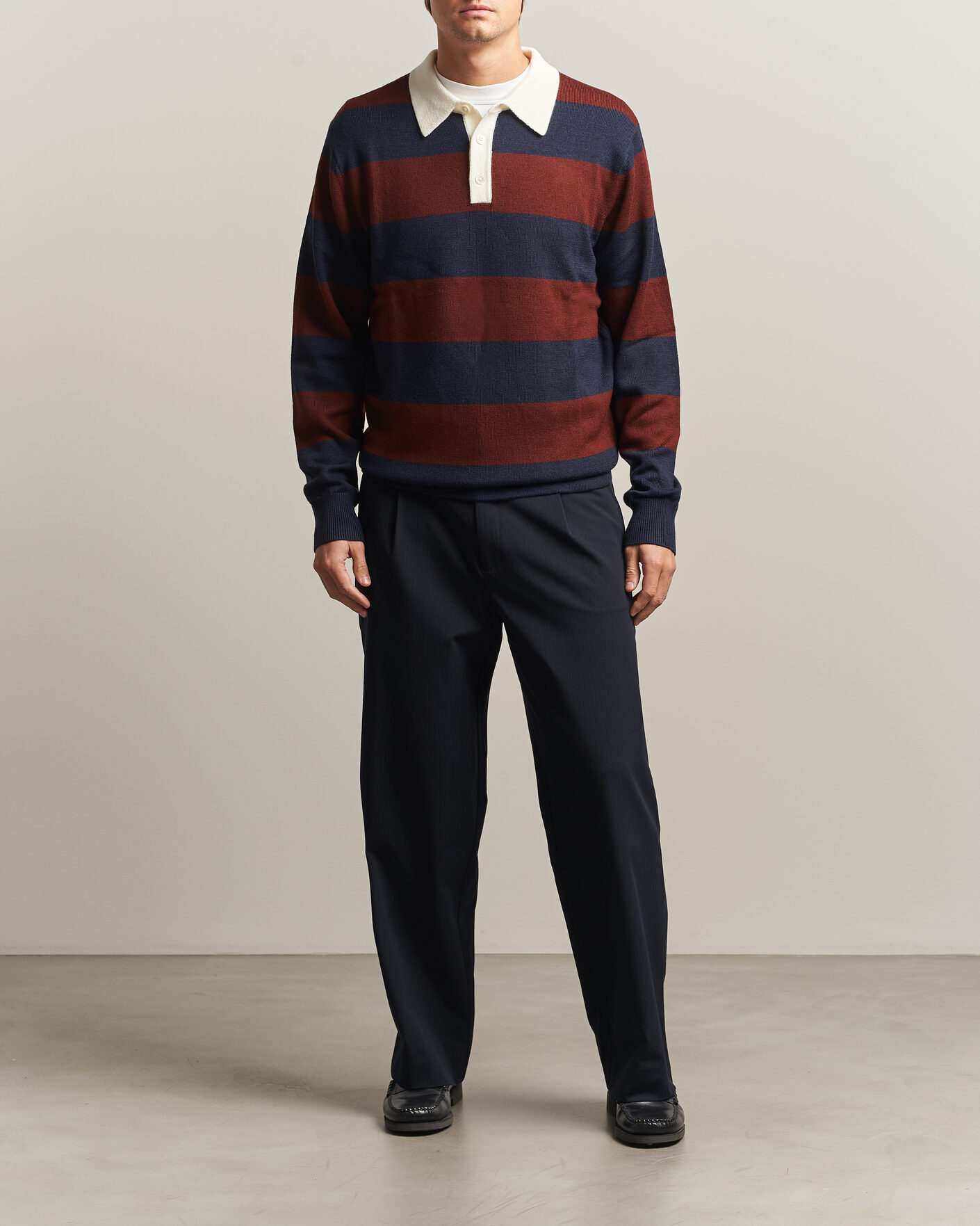 Heren | Truien | A Day's March | Kenny Striped Merino Rugby Sweater Rust/Navy