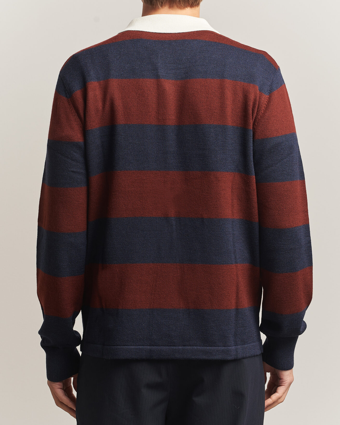 Heren | Truien | A Day's March | Kenny Striped Merino Rugby Sweater Rust/Navy