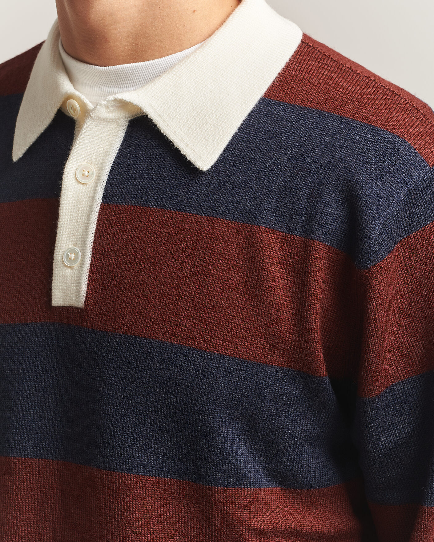 Heren | Truien | A Day's March | Kenny Striped Merino Rugby Sweater Rust/Navy