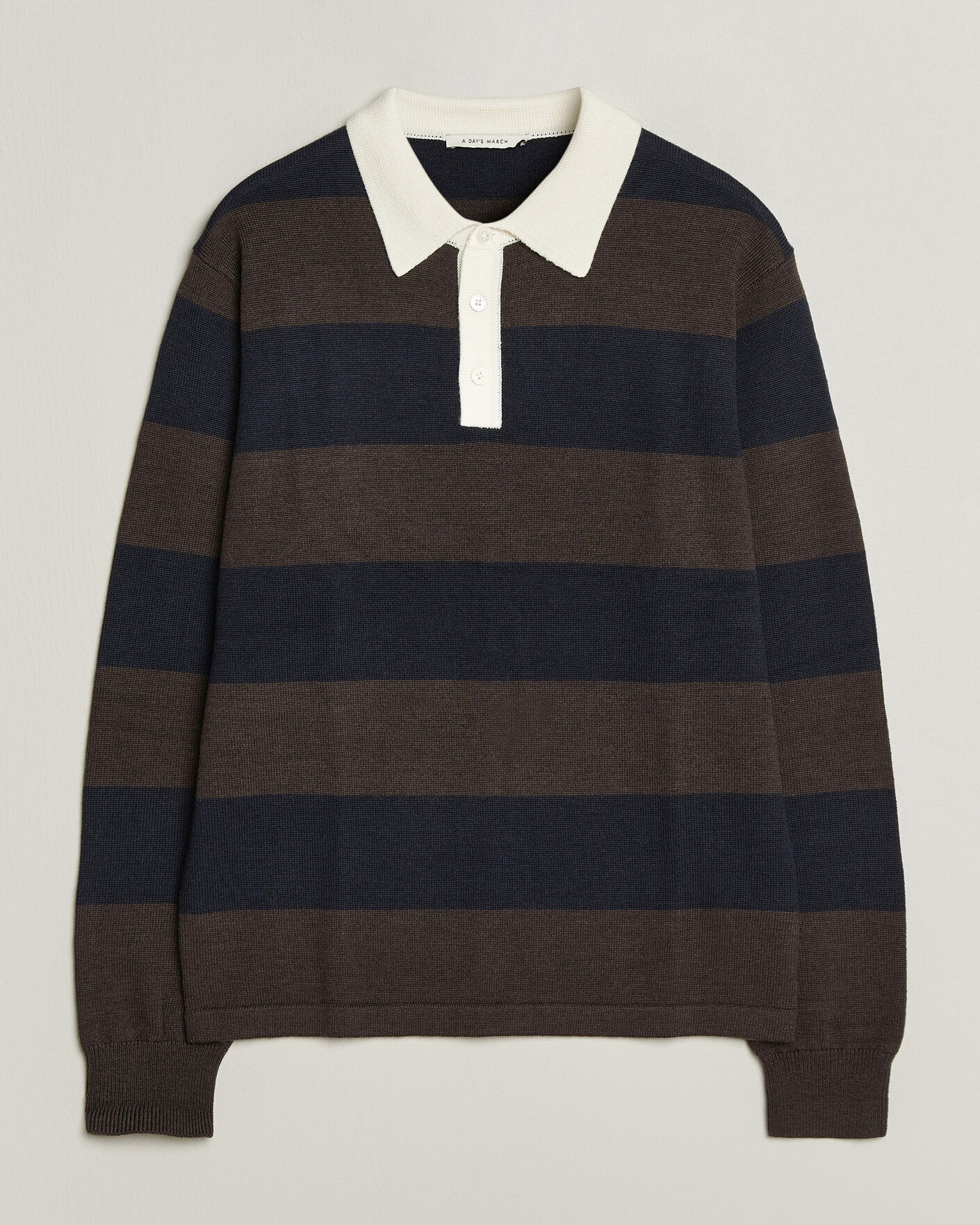 Heren | Truien | A Day's March | Kenny Striped Merino Rugby Sweater Brown/Navy