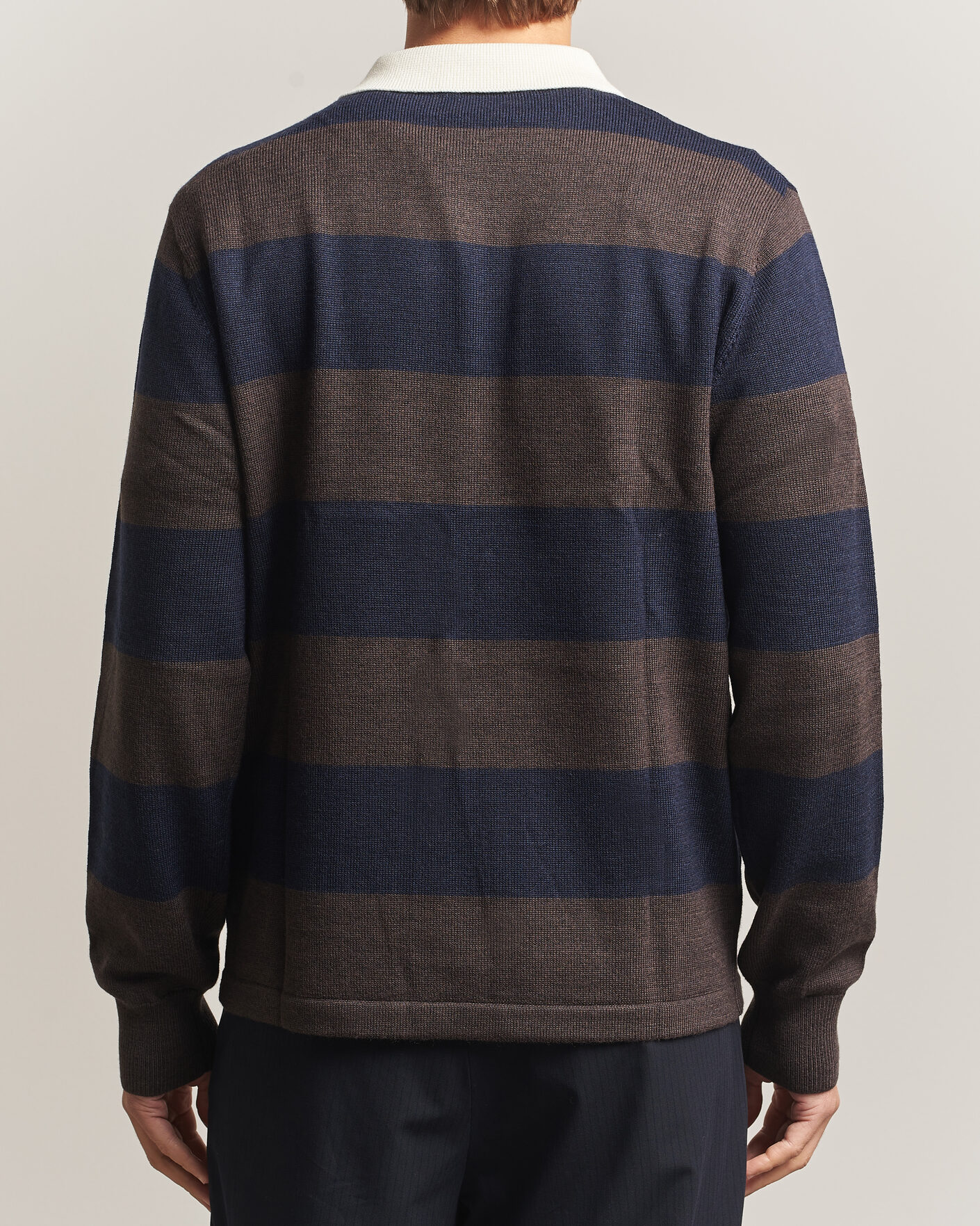 Heren | Truien | A Day's March | Kenny Striped Merino Rugby Sweater Brown/Navy