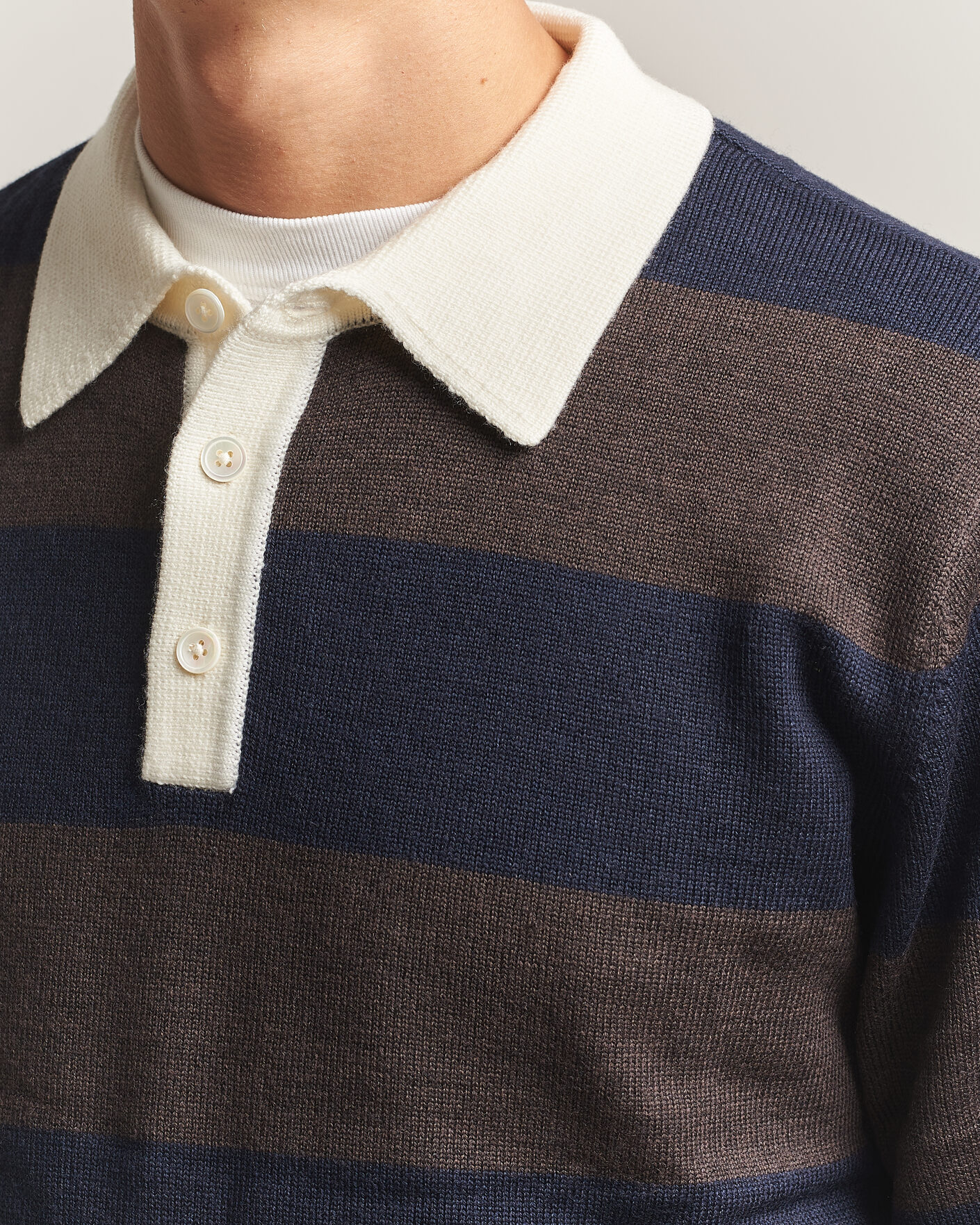 Heren | Truien | A Day's March | Kenny Striped Merino Rugby Sweater Brown/Navy