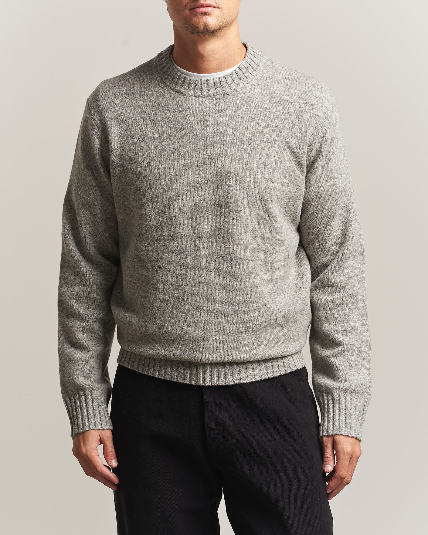 Heren | Truien | A Day's March | Marlow Lambswool Sweater Grey Melange
